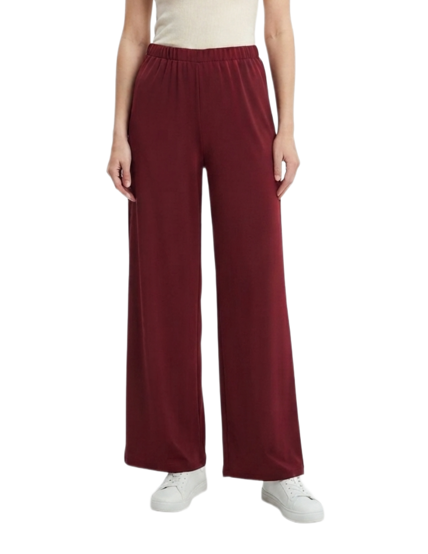 Pantalón guinda con elástico en cintura de vestir tela strech