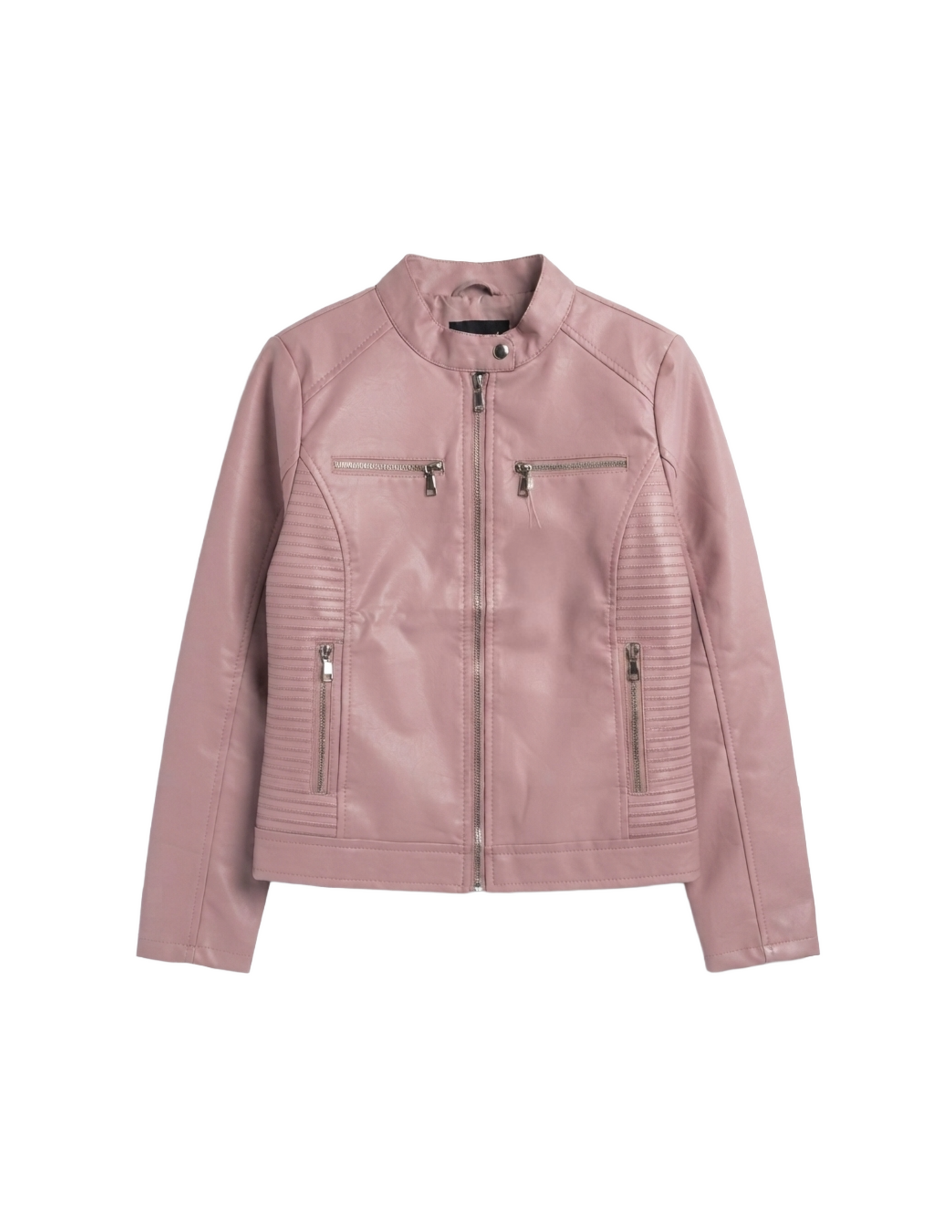 Chamarra de vinipiel rosa tipo biker
