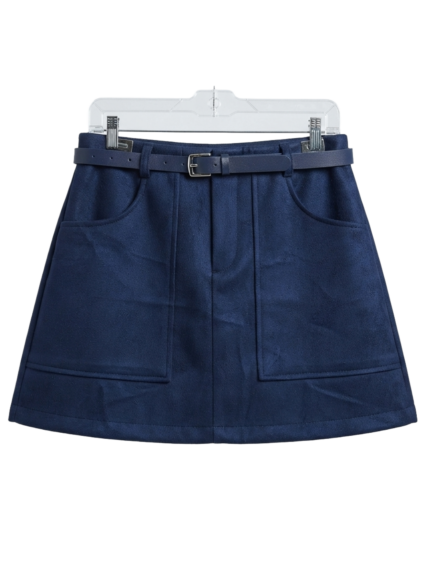 Mini falda azul con tela estilo gabardina con cinto