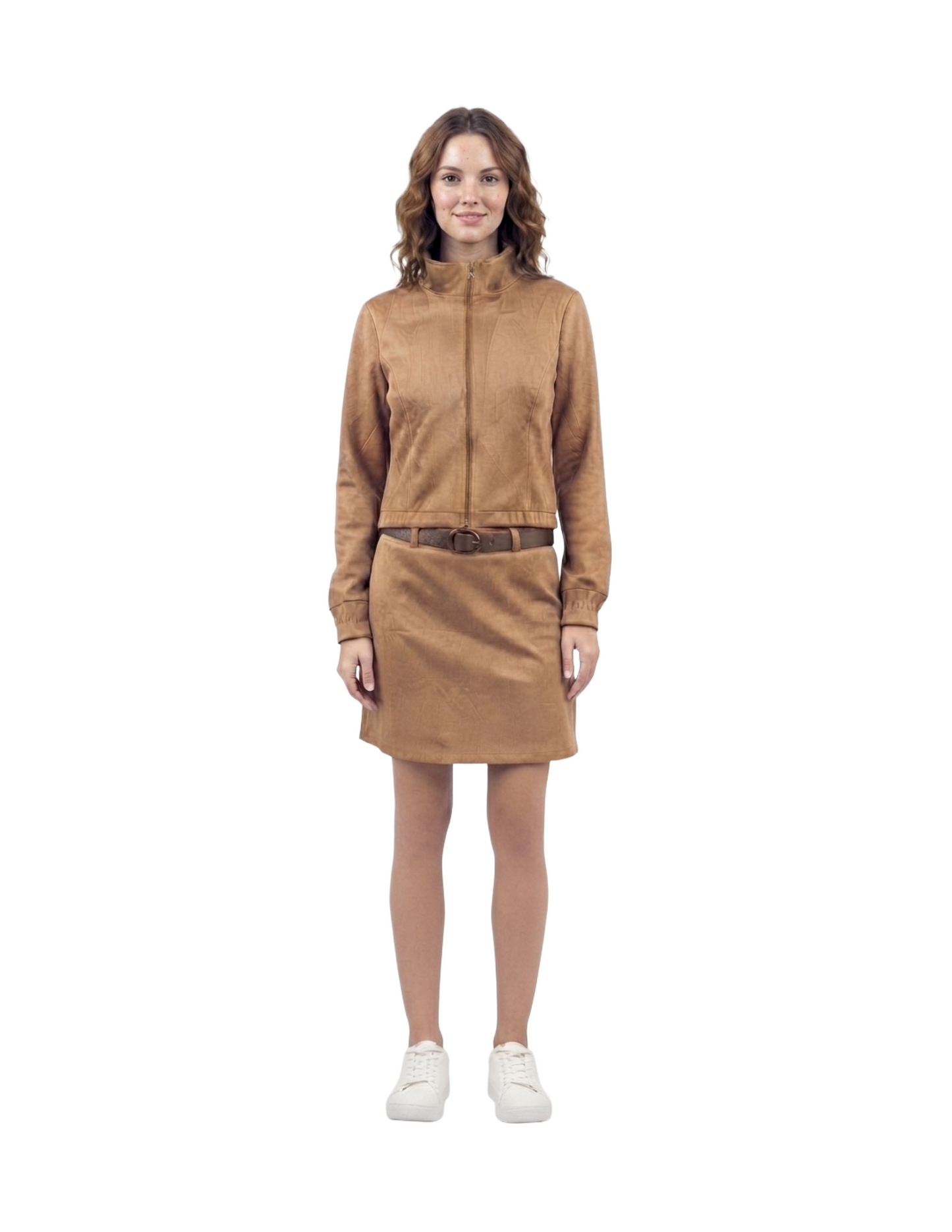 Conjunto de gamuza de chamarra y falda