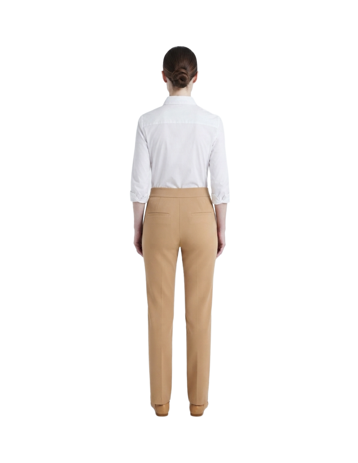 Pantalón beige con elástico en cintura de vestir corte recto