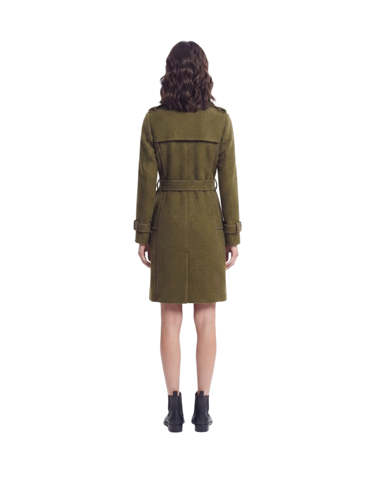 Gabardina verde olivo cierre cruzado con cinto ajustable en cintura