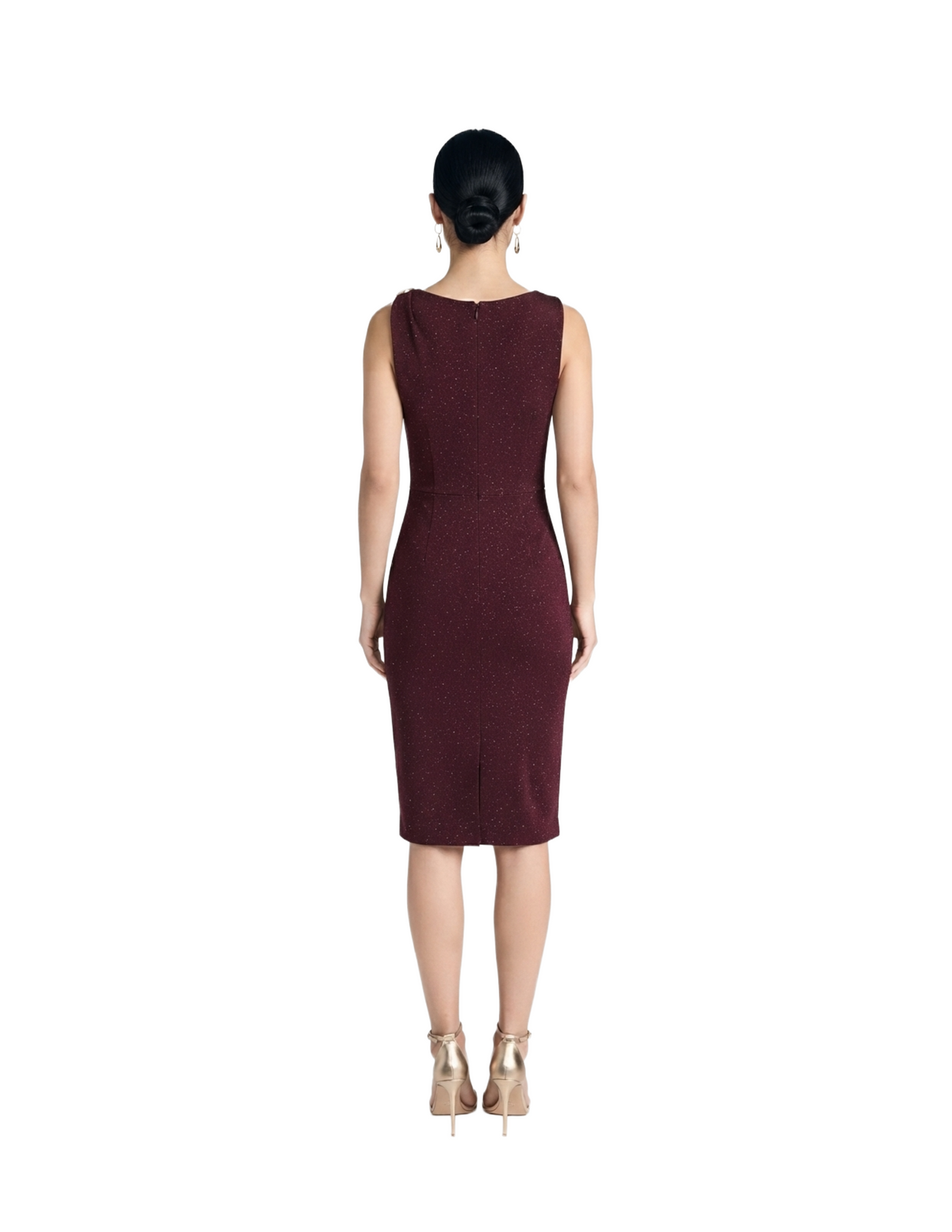 Vestido guinda con destellos corte cruzado