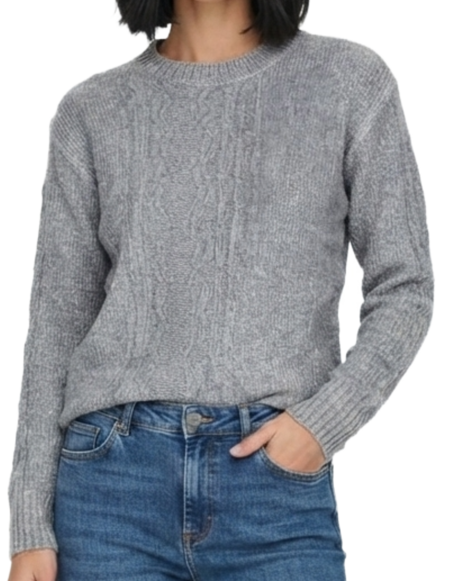 Suéter gris cuello redondo tejido
