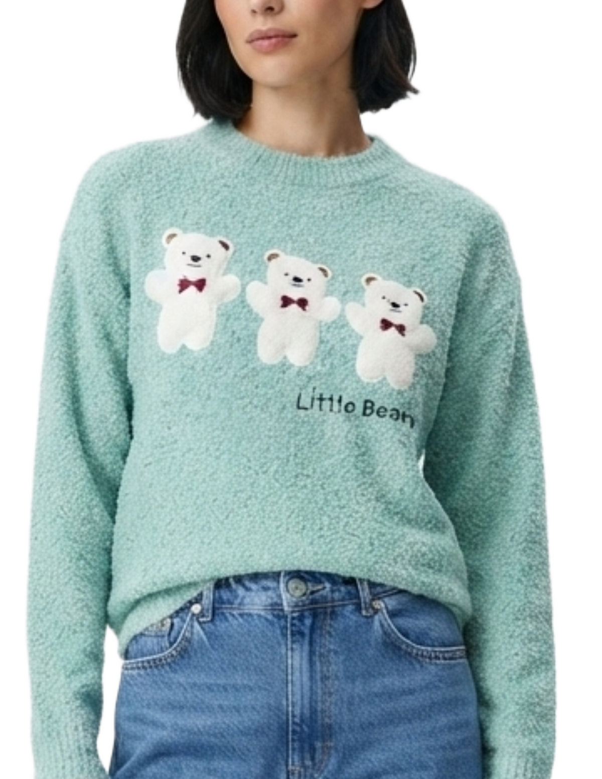 Suéter verde jade con estampado de osos