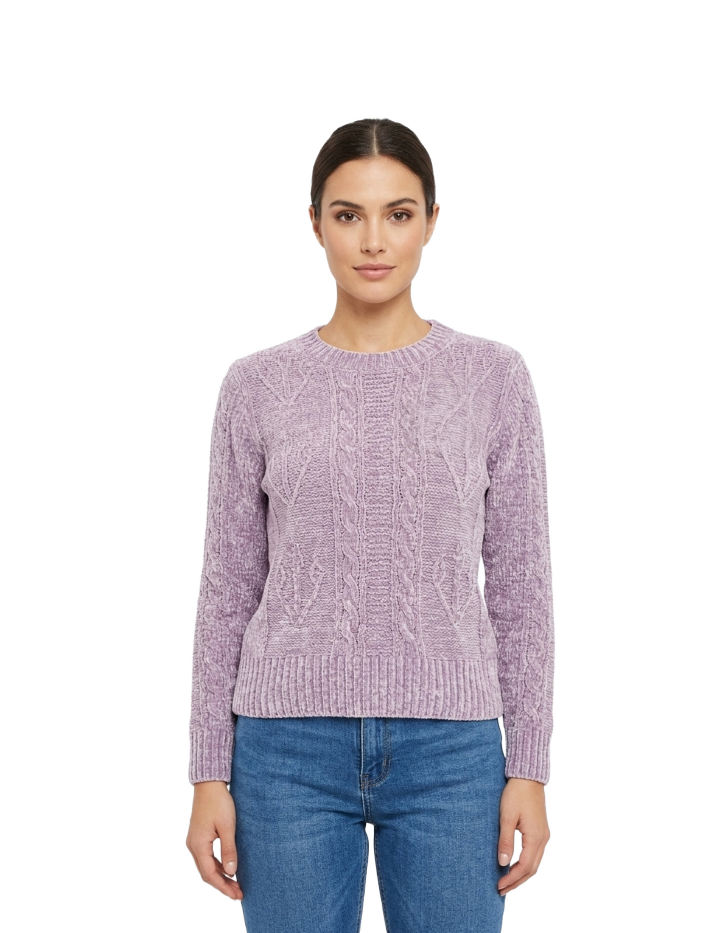 Suéter morado cuello redondo con relieves decorativos