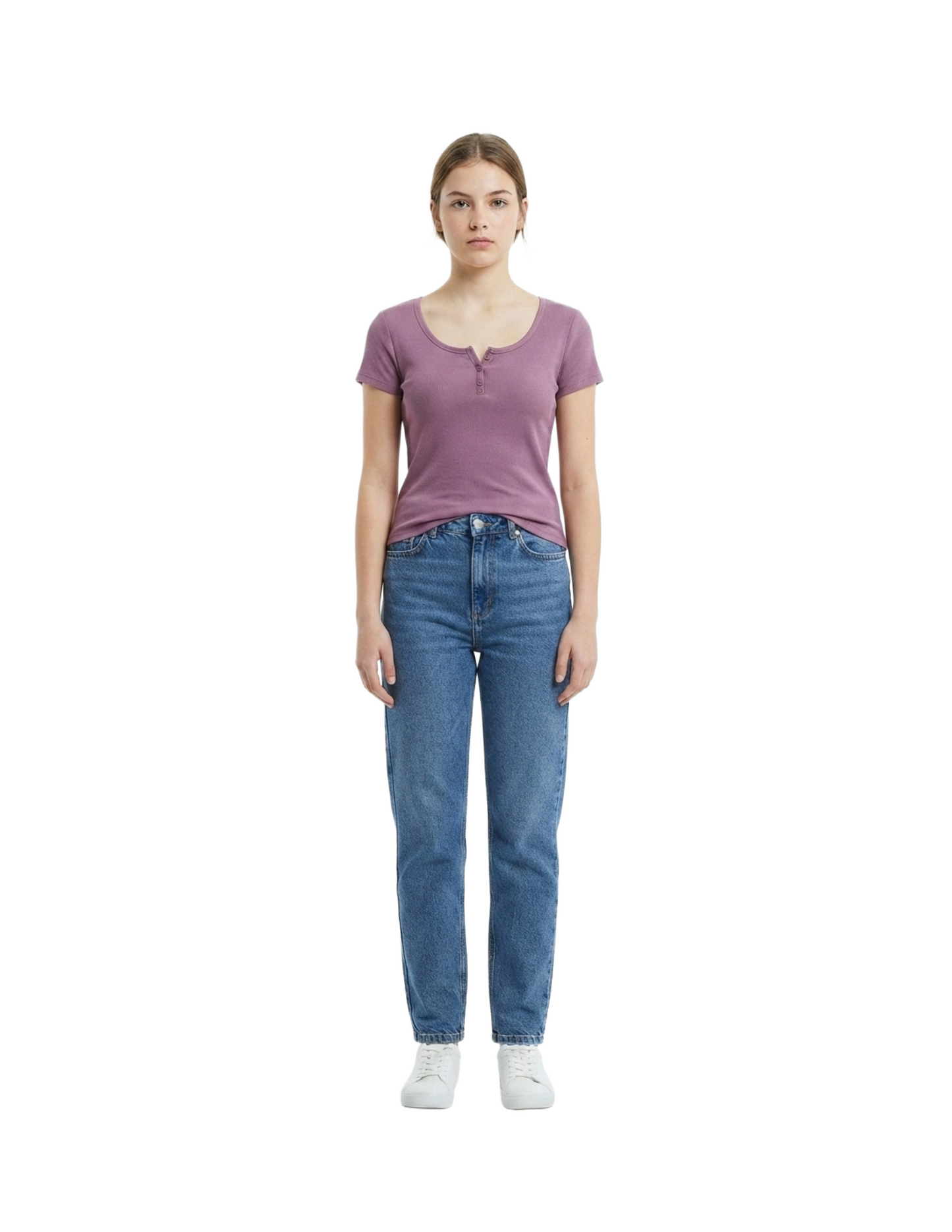 Blusa color magenta con detalle de botones cuello en V