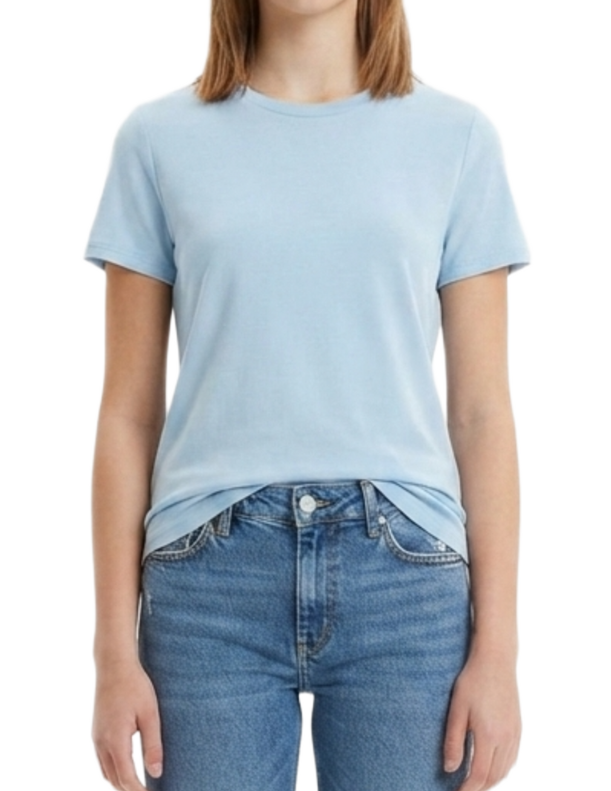 Blusa azul cielo cuello redondo economica