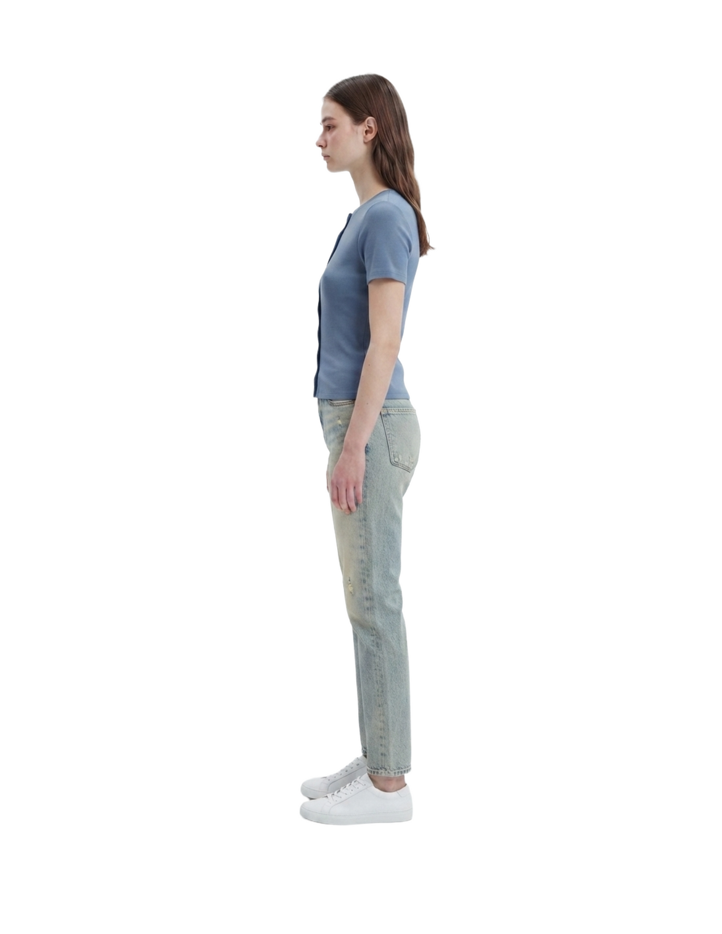 Blusa azul manga corta abotonada