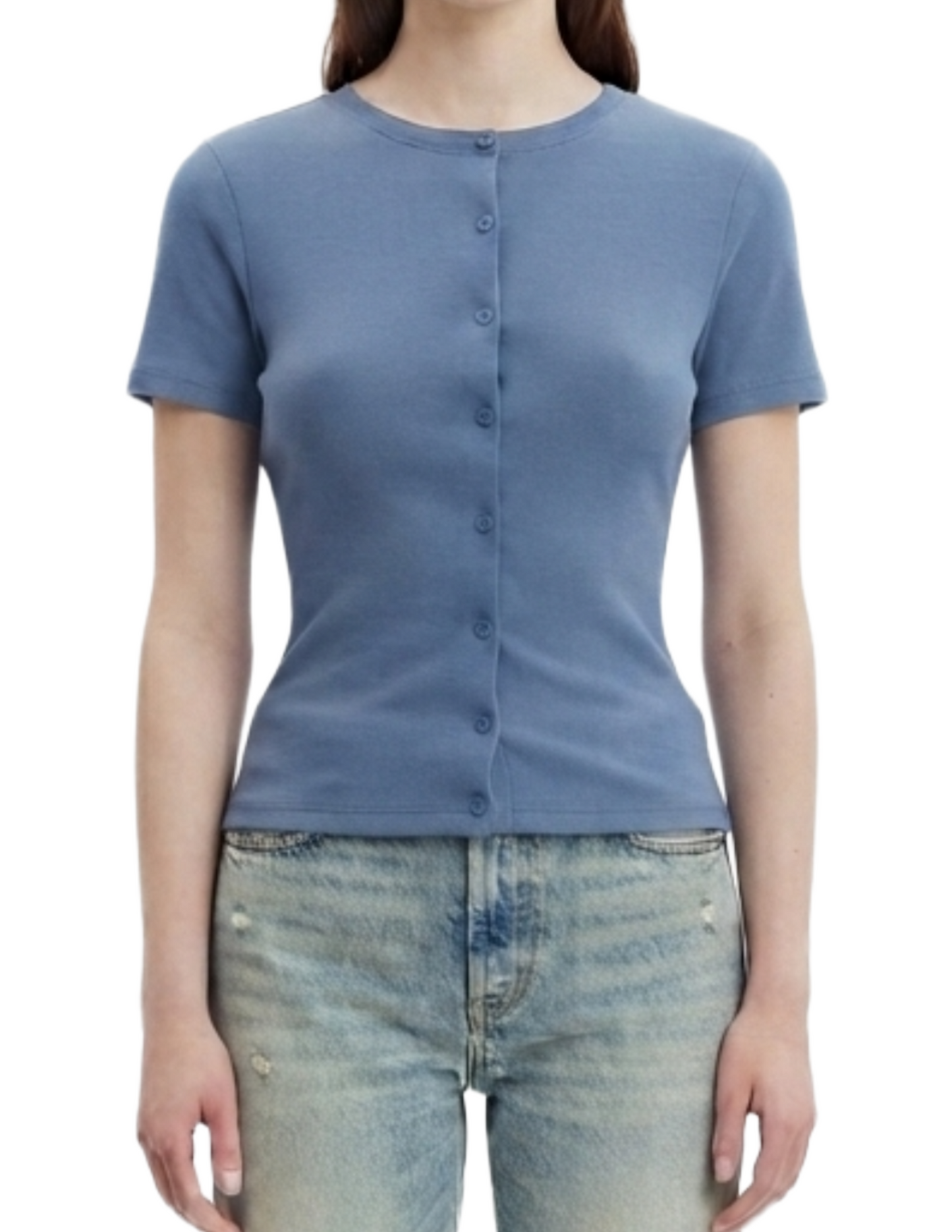 Blusa azul manga corta abotonada