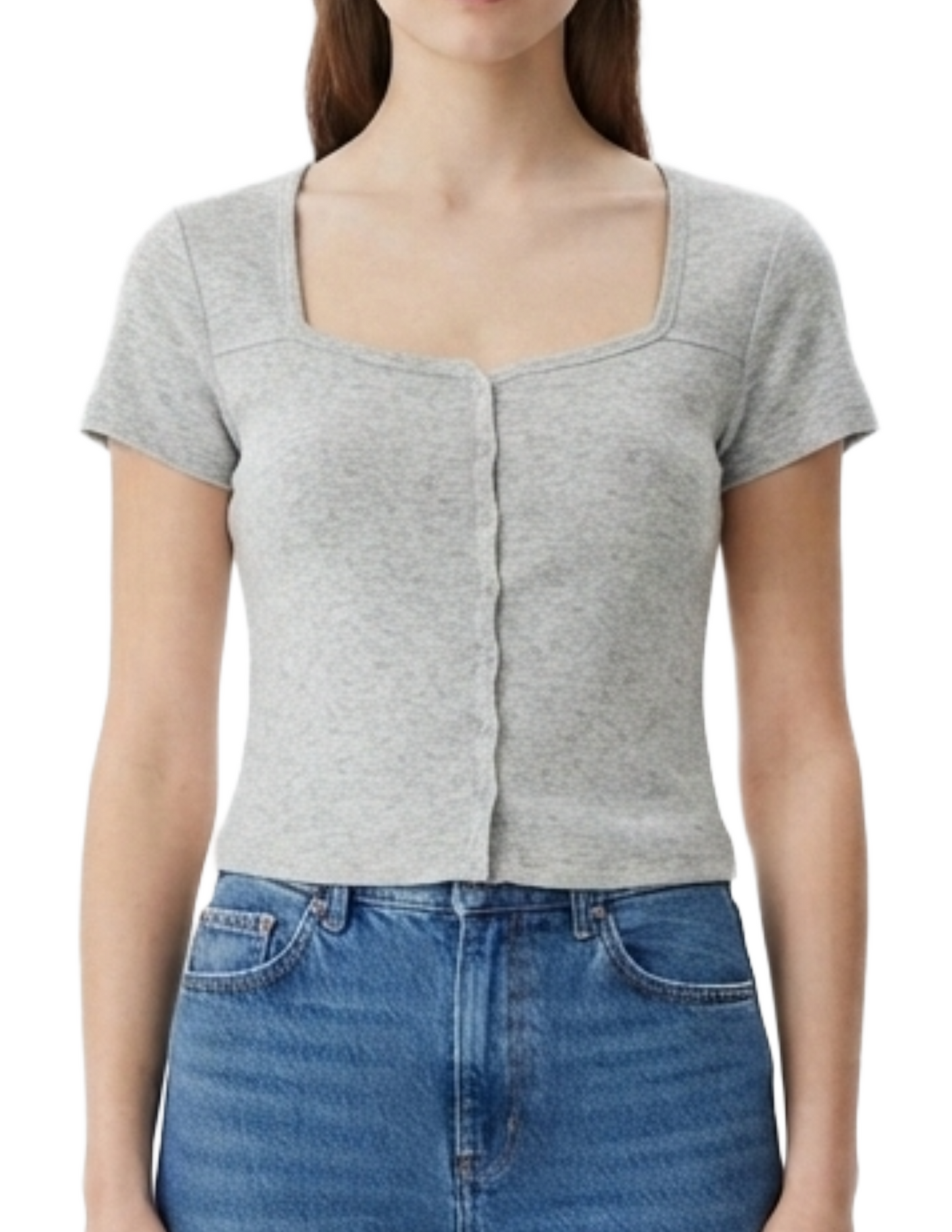 Blusa gris jaspeada con botones decorativos