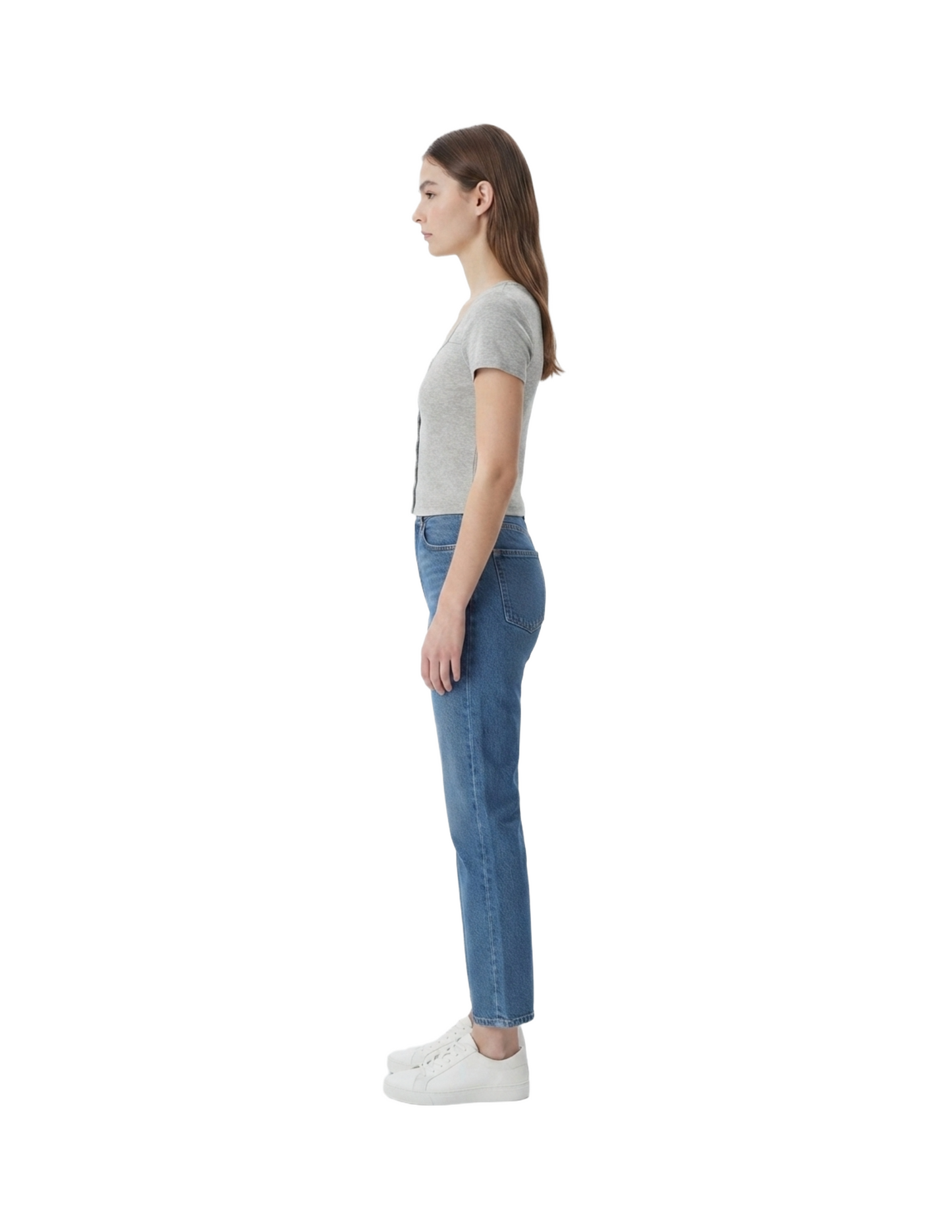 Blusa gris jaspeada con botones decorativos