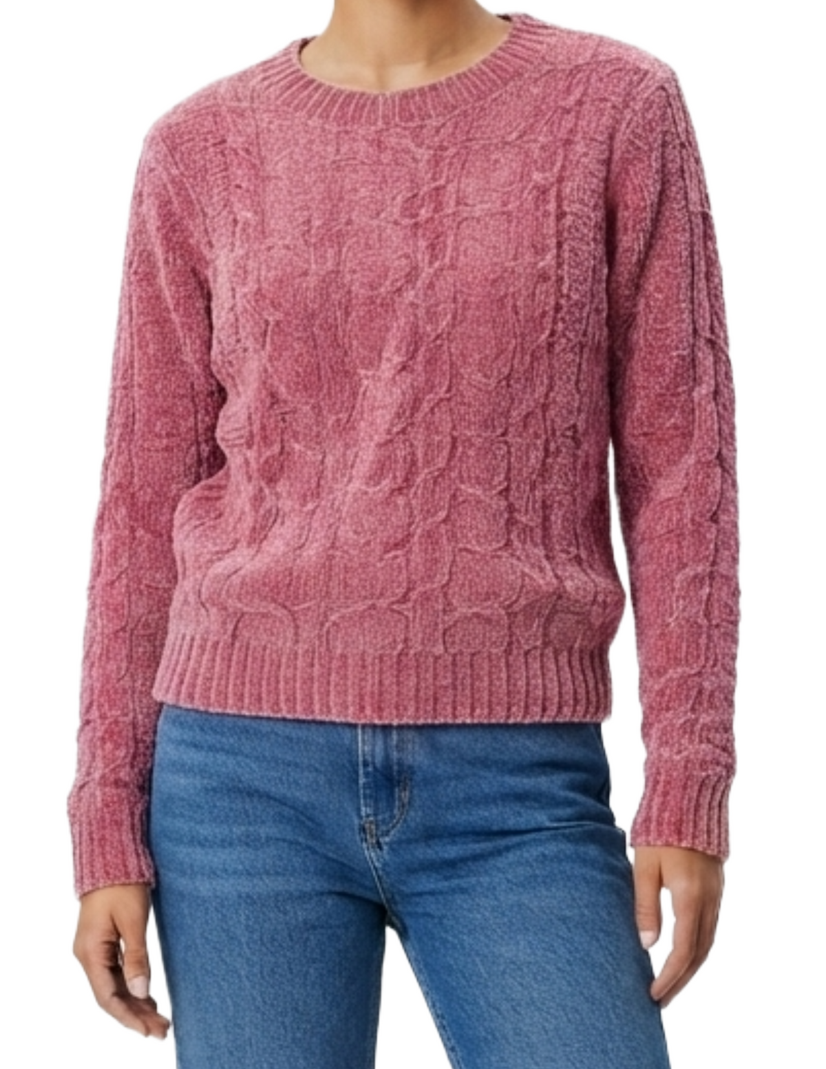 Suéter rosa cuello redondo con diseño de cadenas