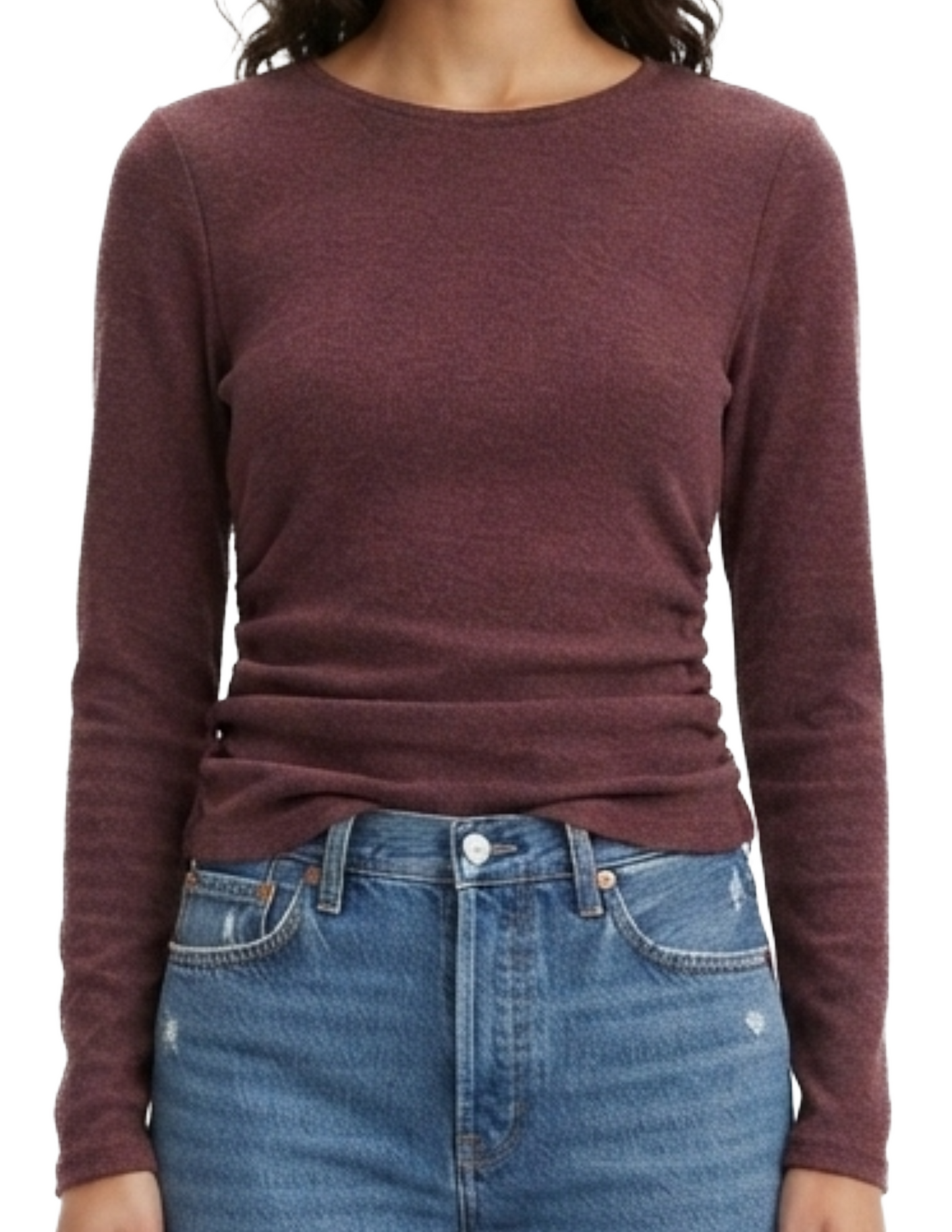 Blusa acanalada cuello redondo con plisados laterales
