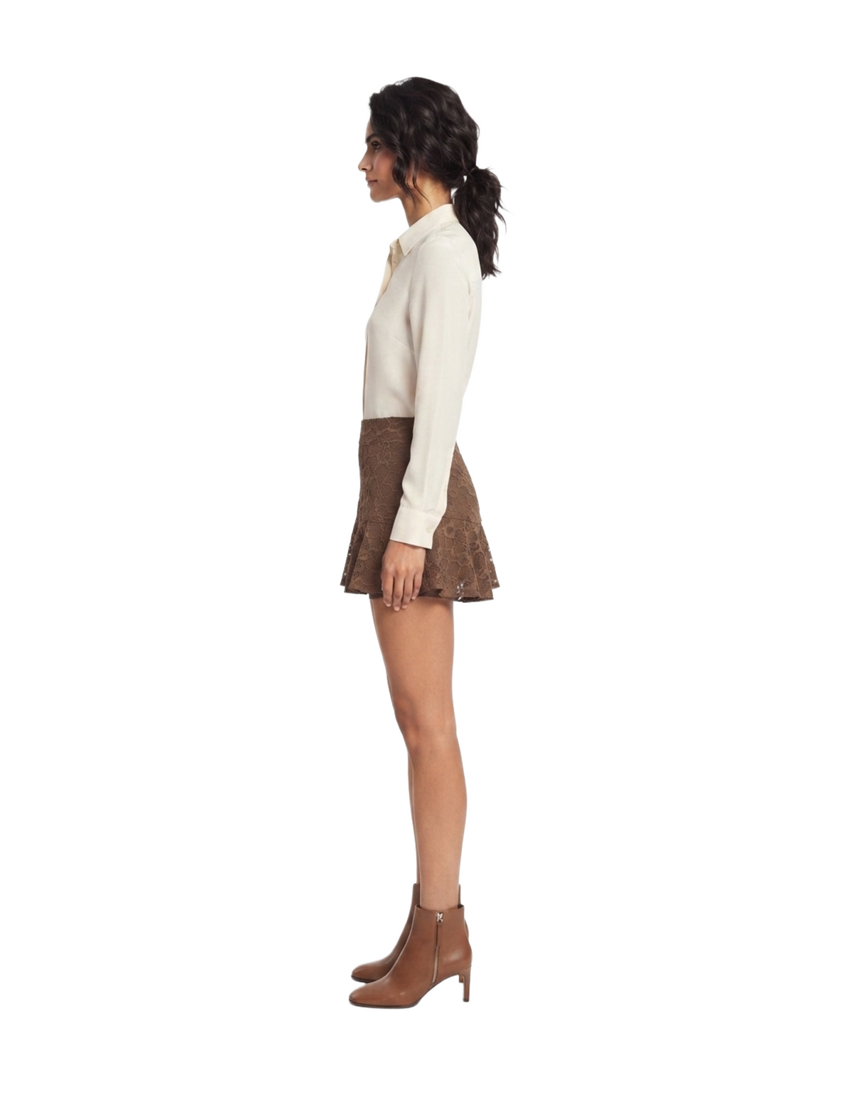 Mini falda short de encaje cafe
