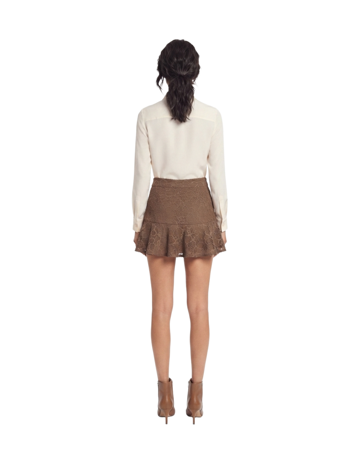 Mini falda short de encaje cafe