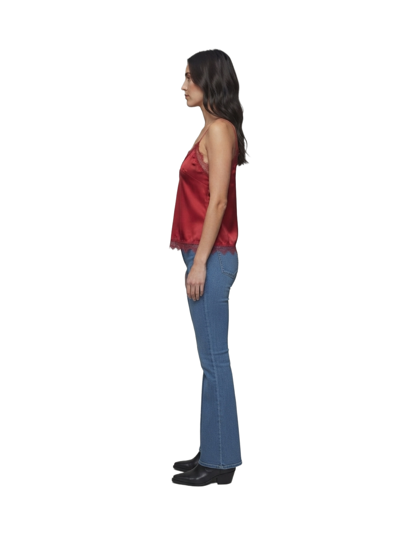 Blusa de tirantes satinada con encaje en costuras