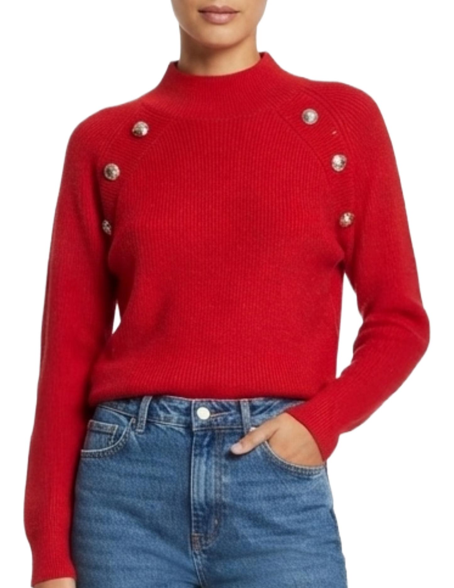 Sueter rojo cuello alto con botones decorativos