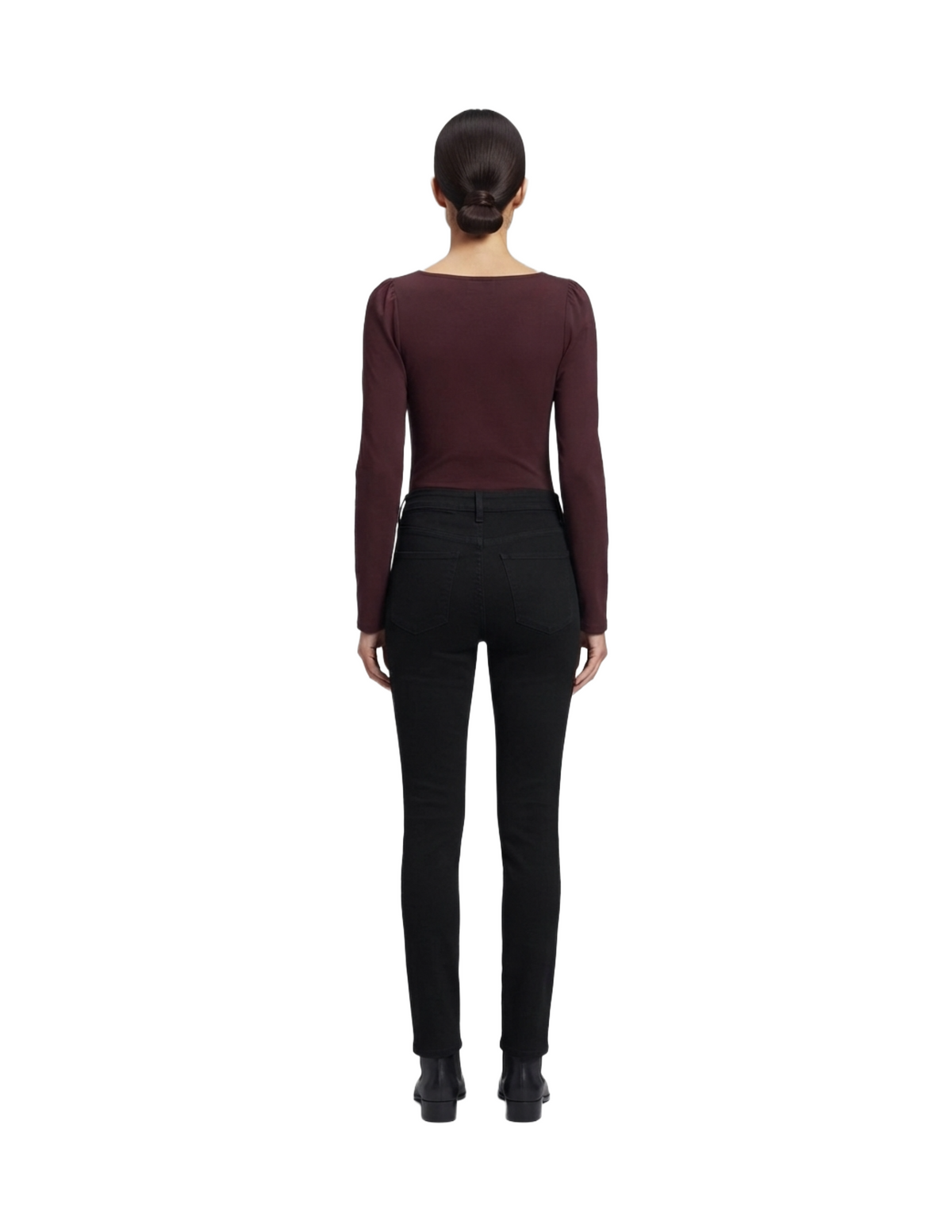 Blusa guinda cuello cuadrado manga larga