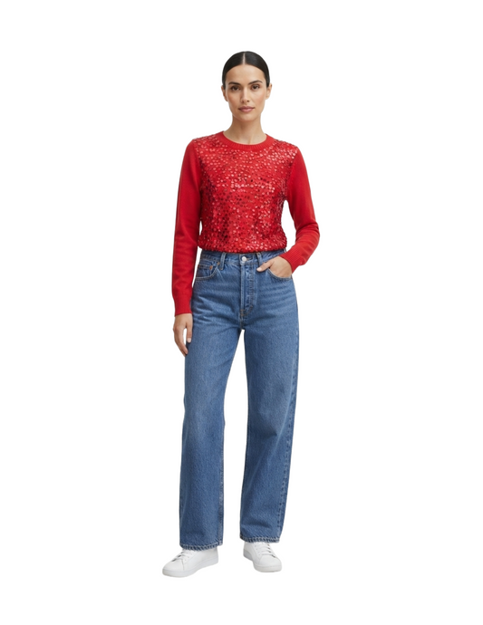 Suéter rojo con lentejuelas