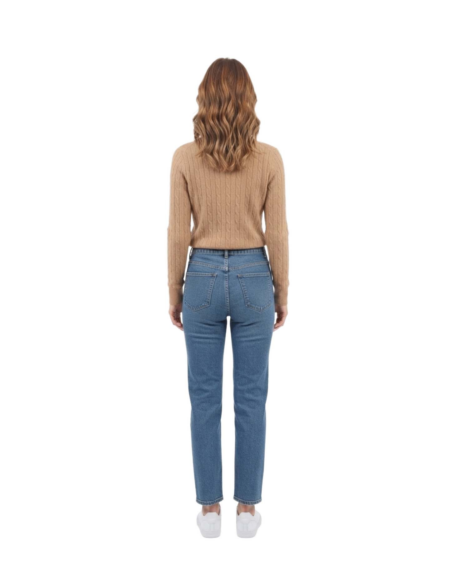 Suéter beige cuello en V diseño de trenzas