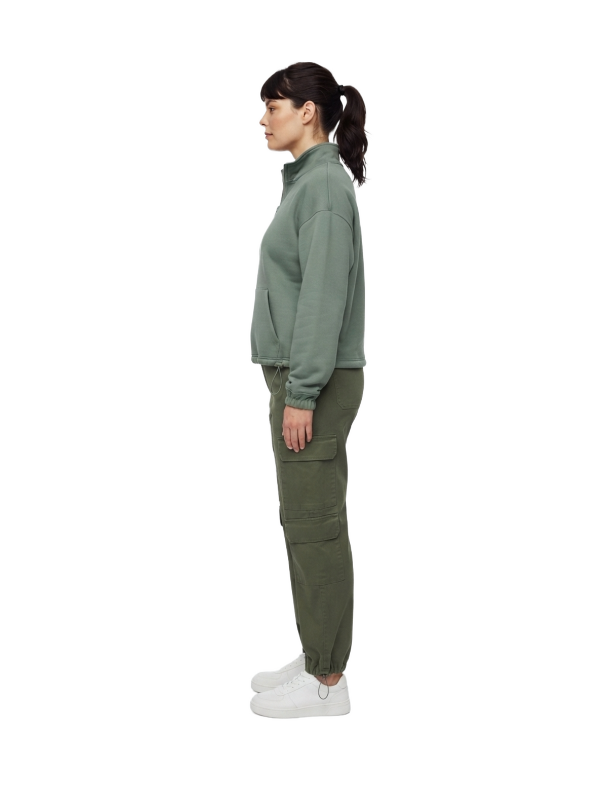 Sudadera oversize acqua con medio ziper y bolsas laterales