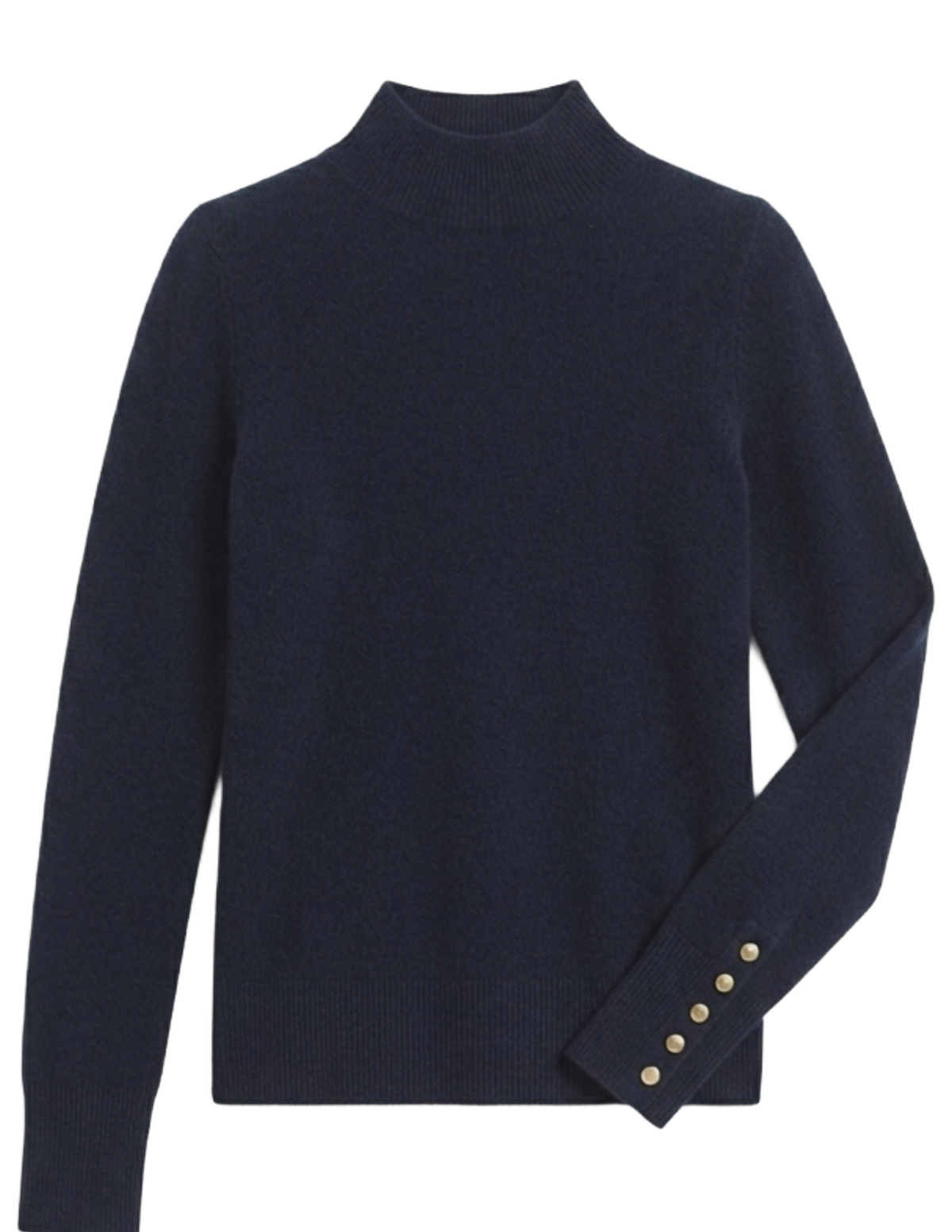 Suéter azul cuello alto con botones decorativos