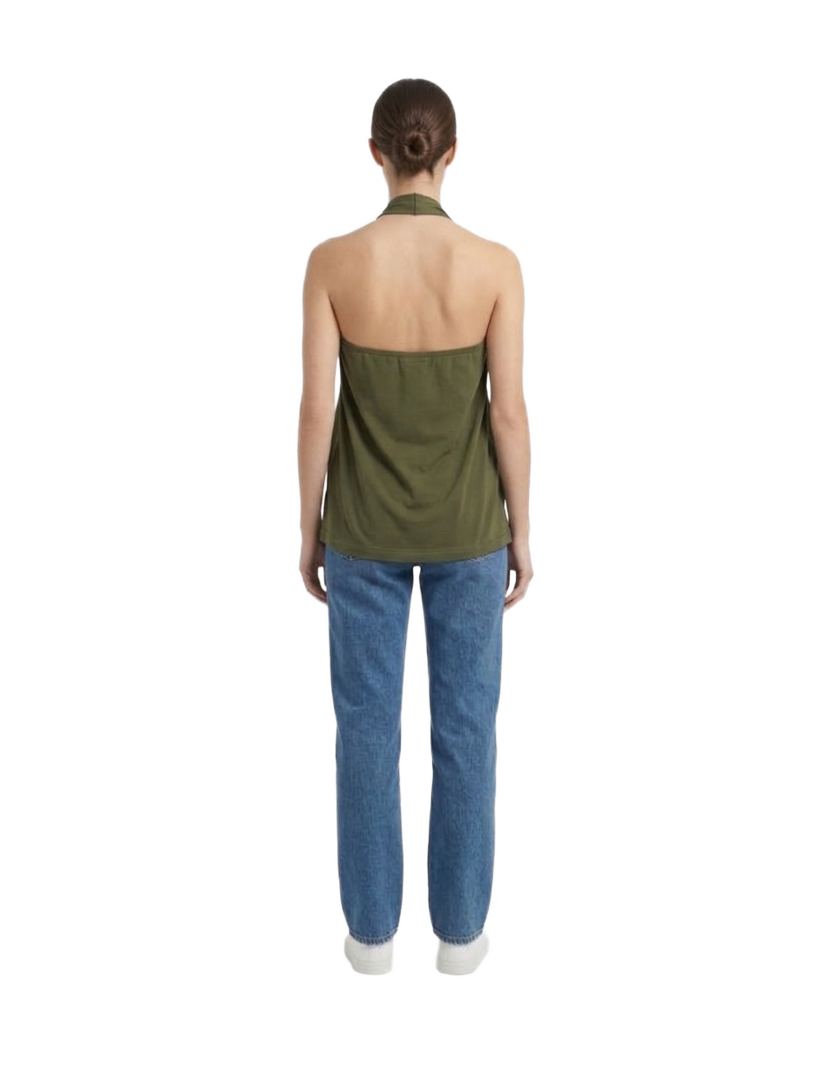 Blusa verde estilo halter con agarre en cuello