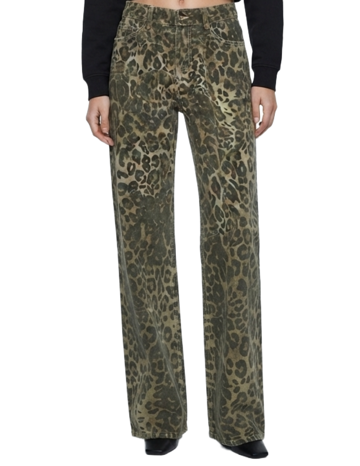 Pantalón animal print corte amplio con pretina y bolsas