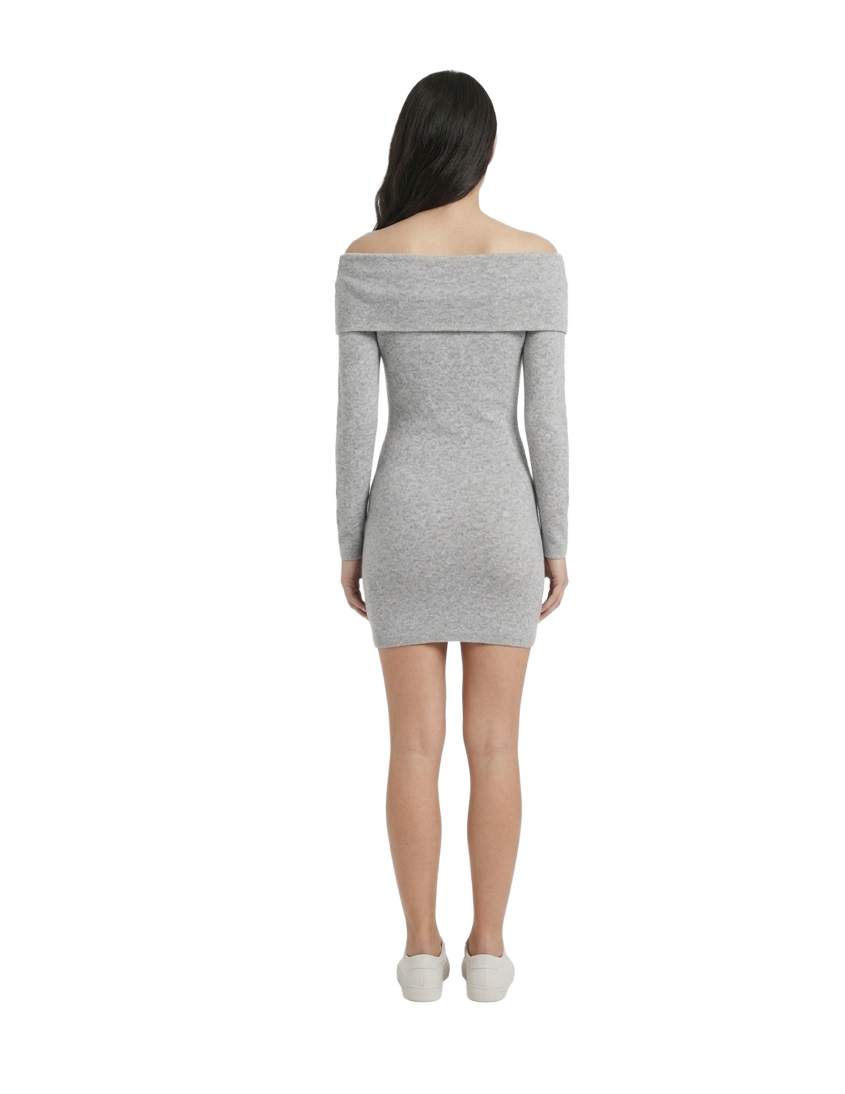 Vestido gris manga larga con cuello doblado