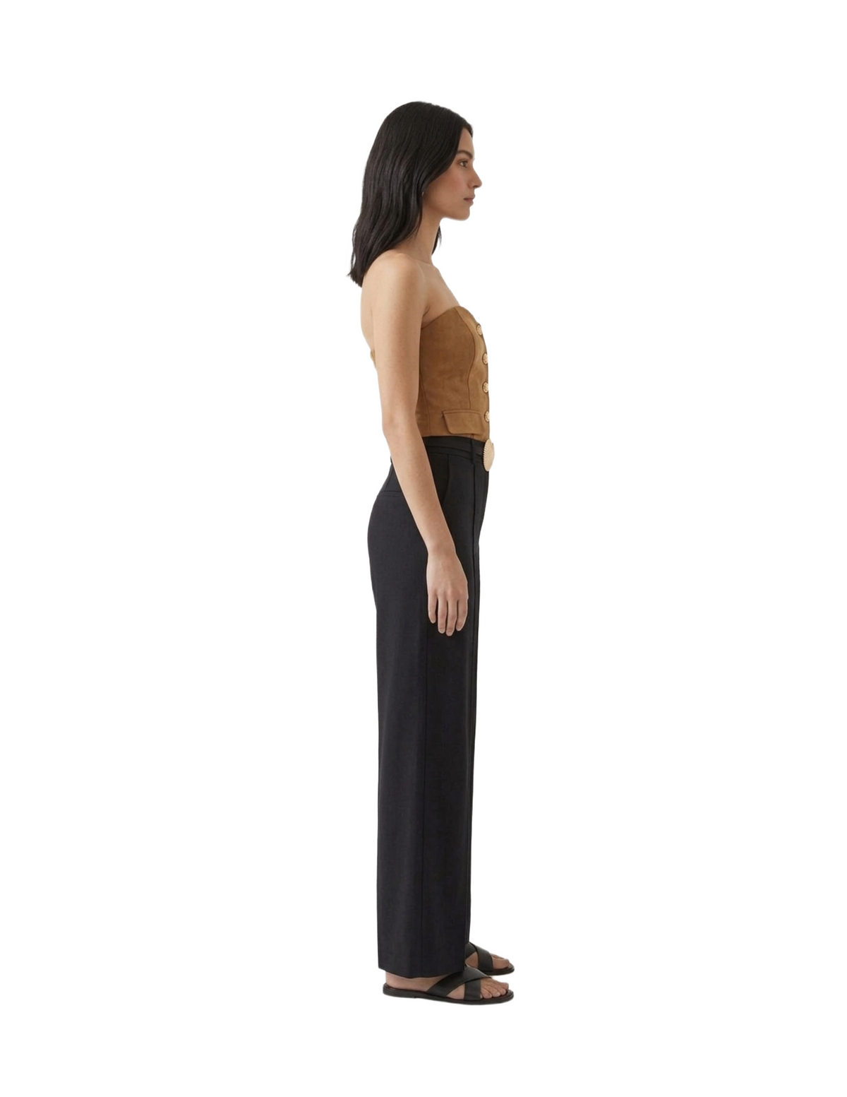 Crop top strapless de gamuza abotonado