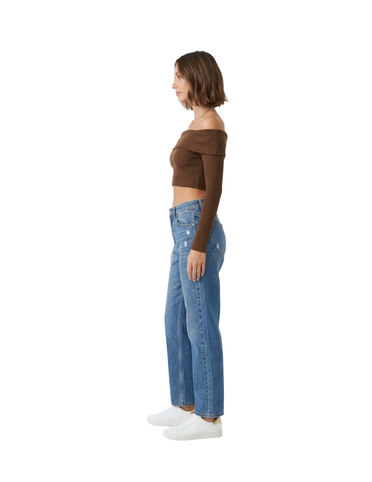 Crop top cafe acanalada manga larga