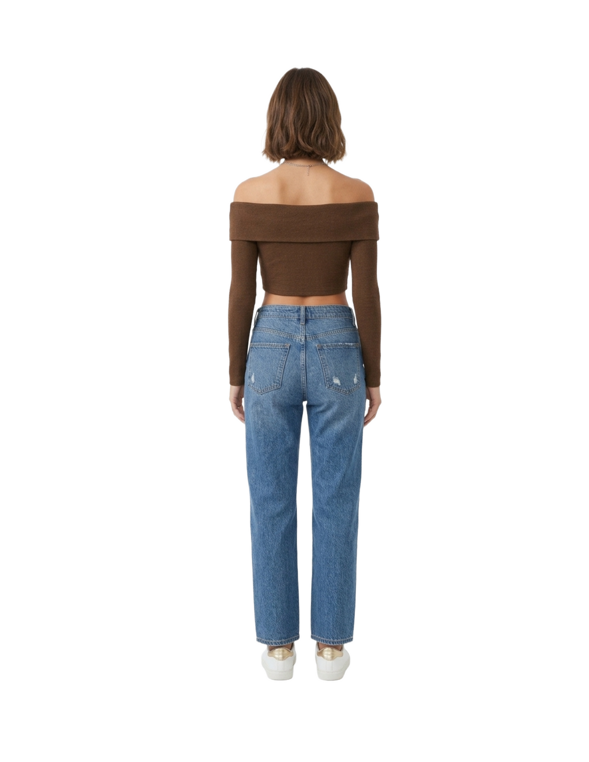 Crop top cafe acanalada manga larga