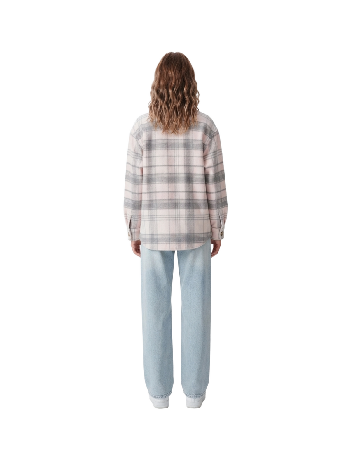 Camisera rosa de cuadros abotonada
