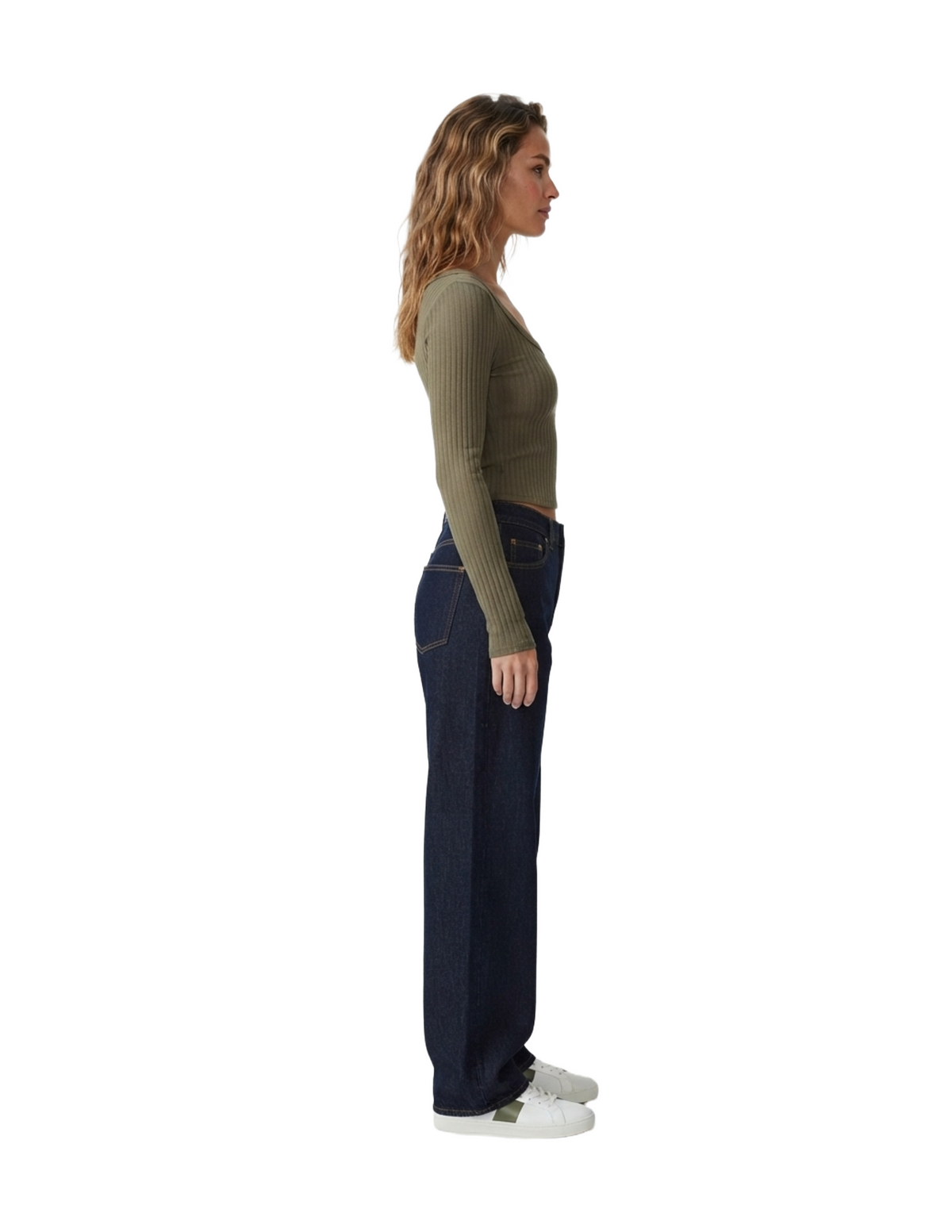 Crop top verde cuello redondo acanalada