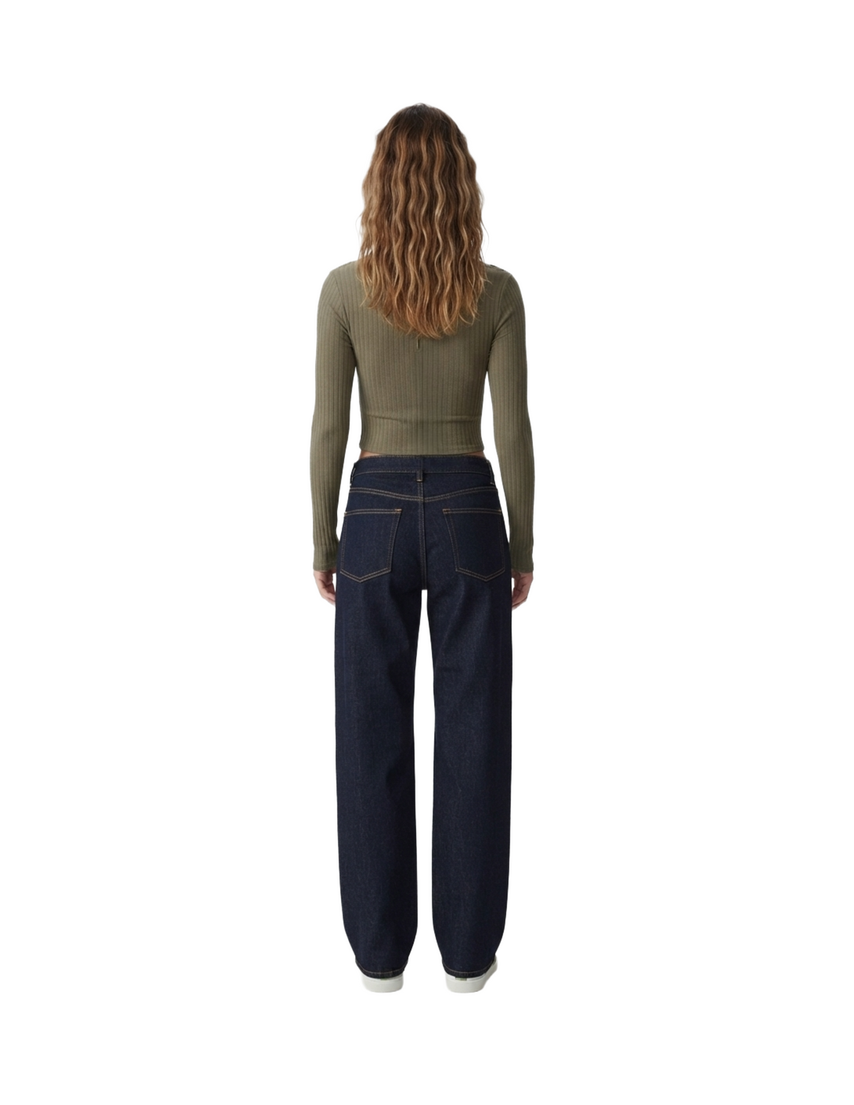 Crop top verde cuello redondo acanalada