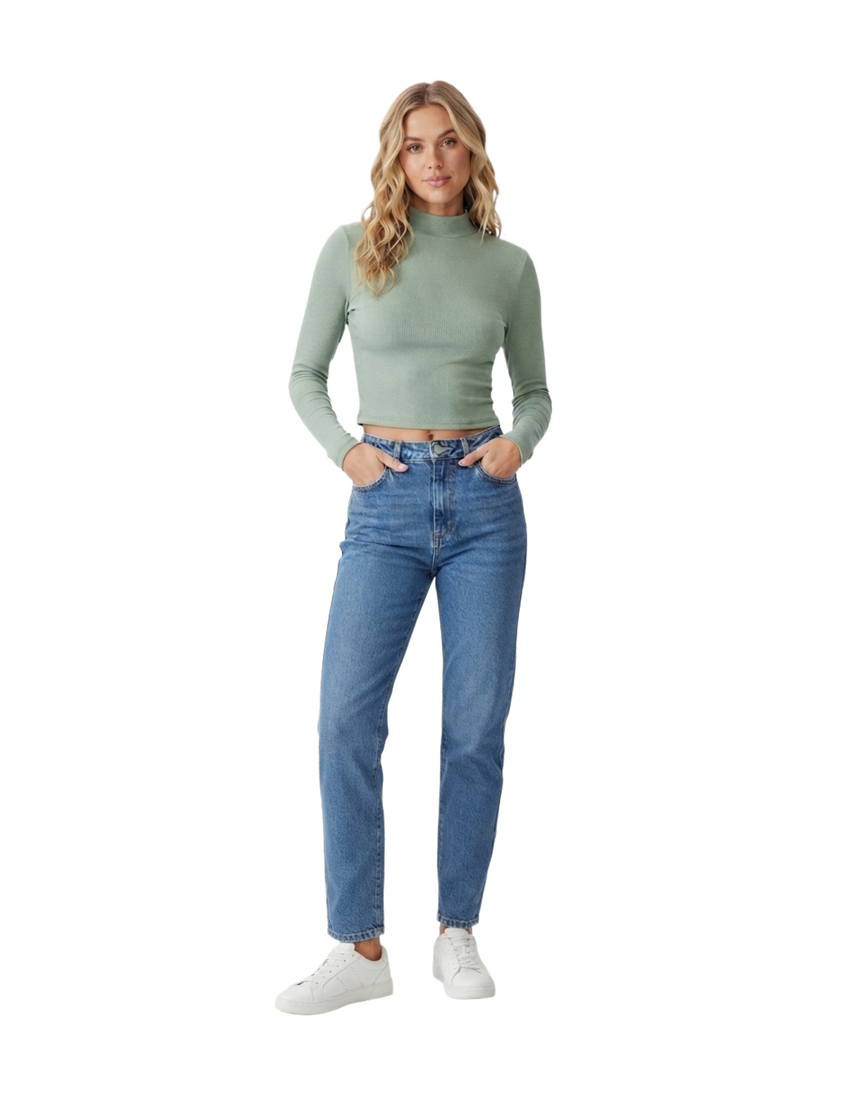 Crop top acqua acanalado manga larga