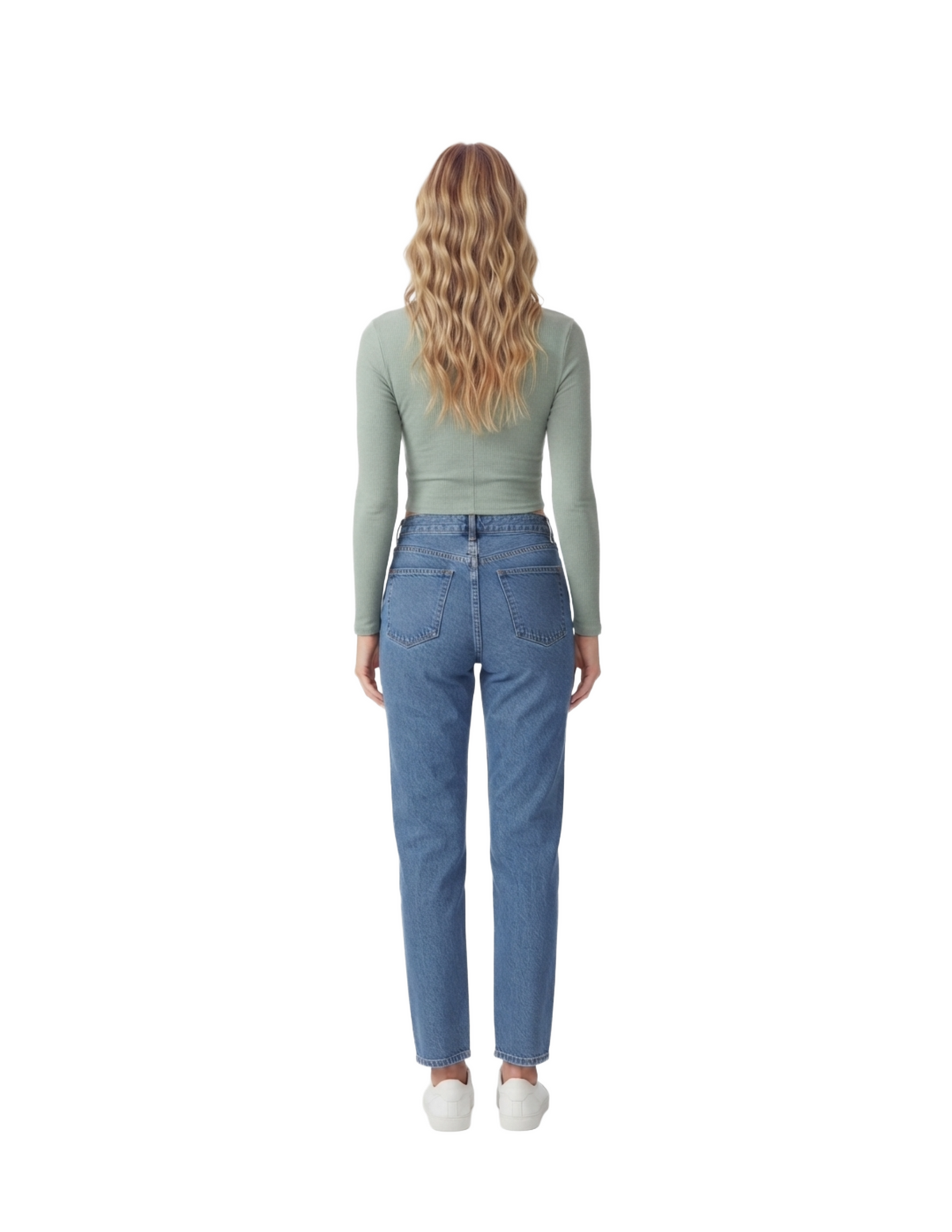 Crop top acqua acanalado manga larga