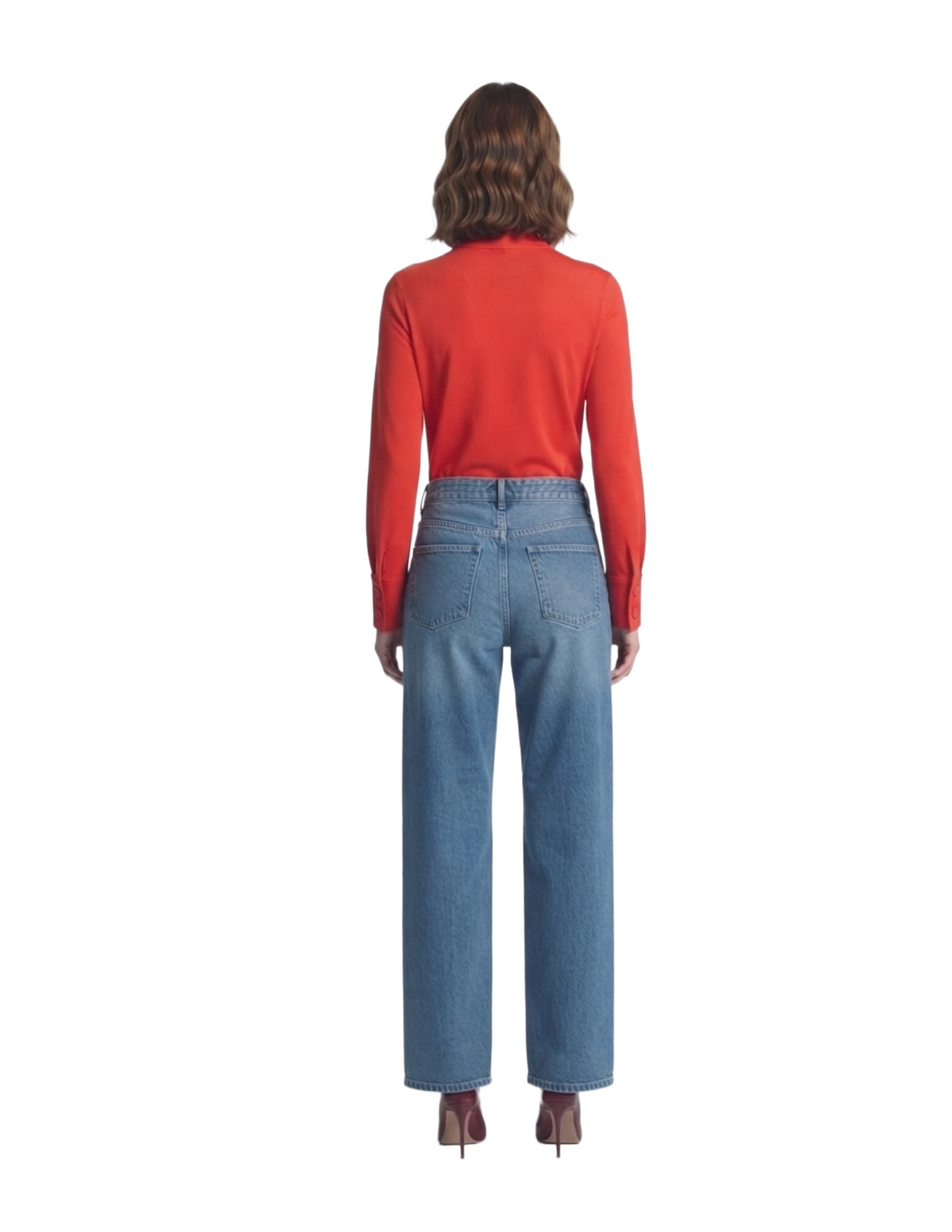 Blusa roja con amarre en el cuello con botones en manga