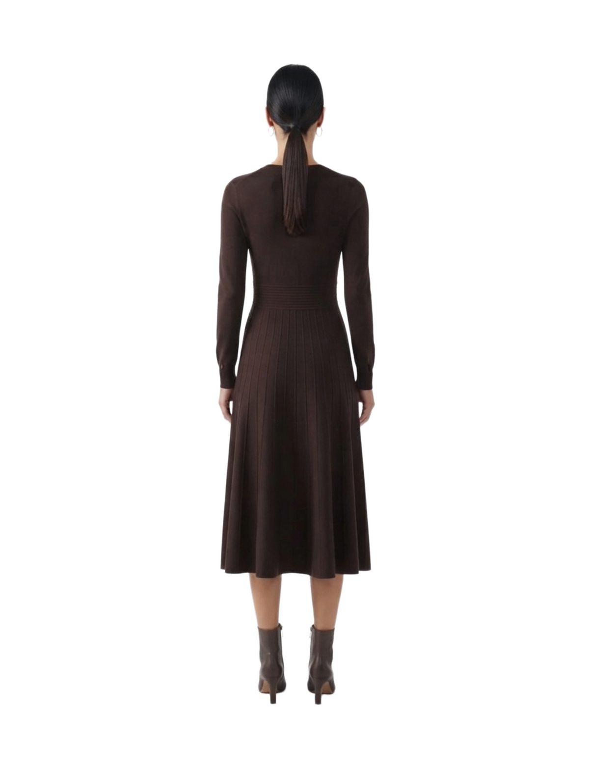Vestido cafe cuello redondo tipo sueter