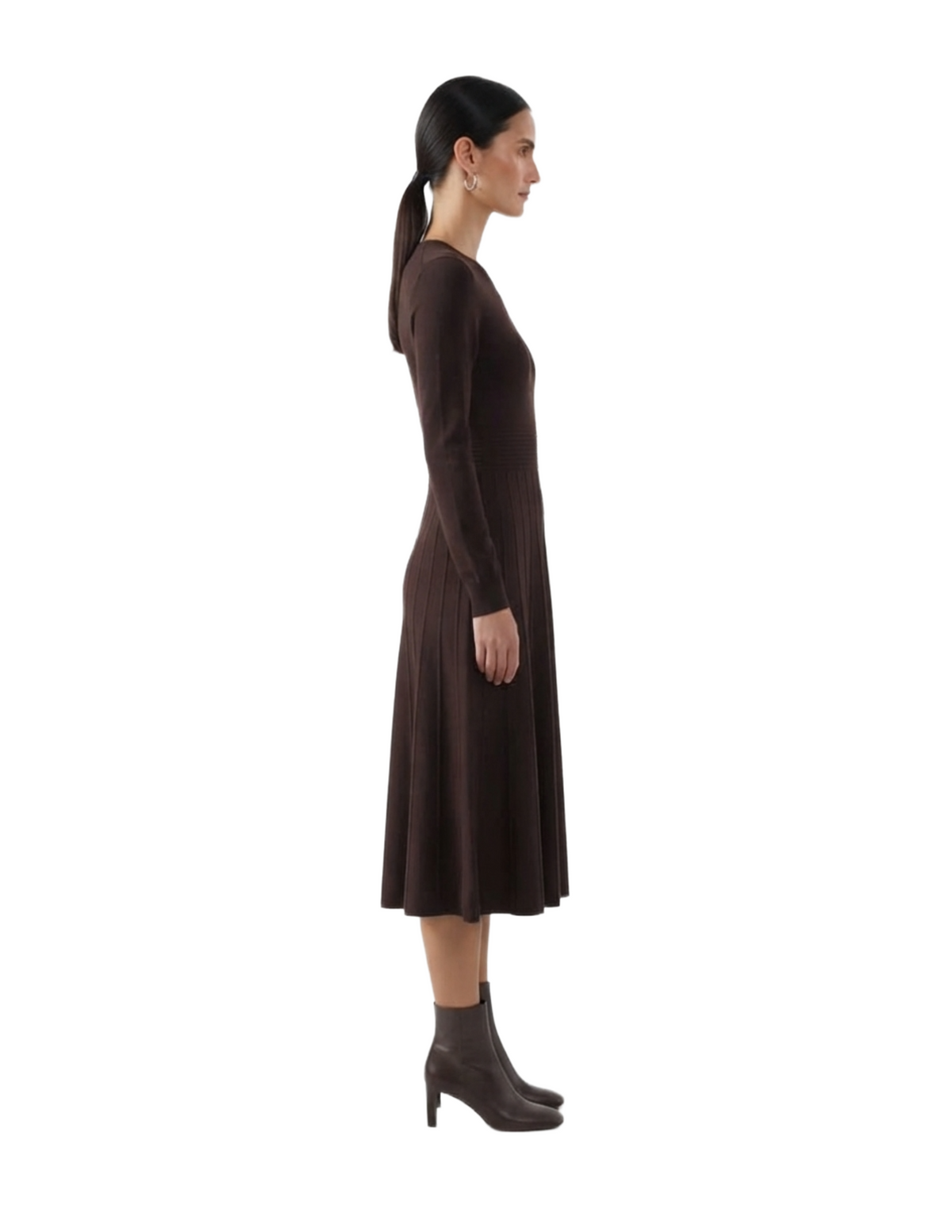 Vestido cafe cuello redondo tipo sueter