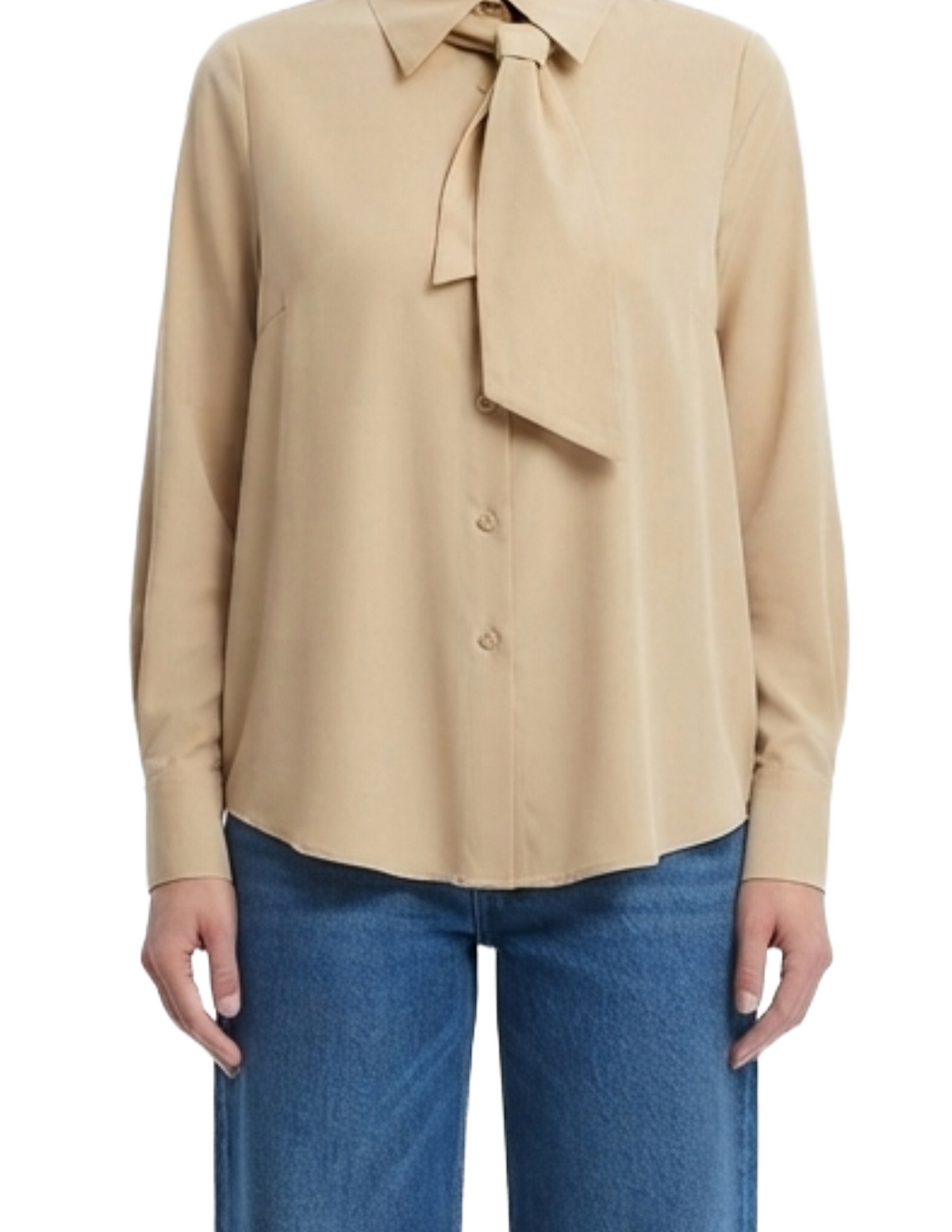 Blusa abotonada beige con corbata
