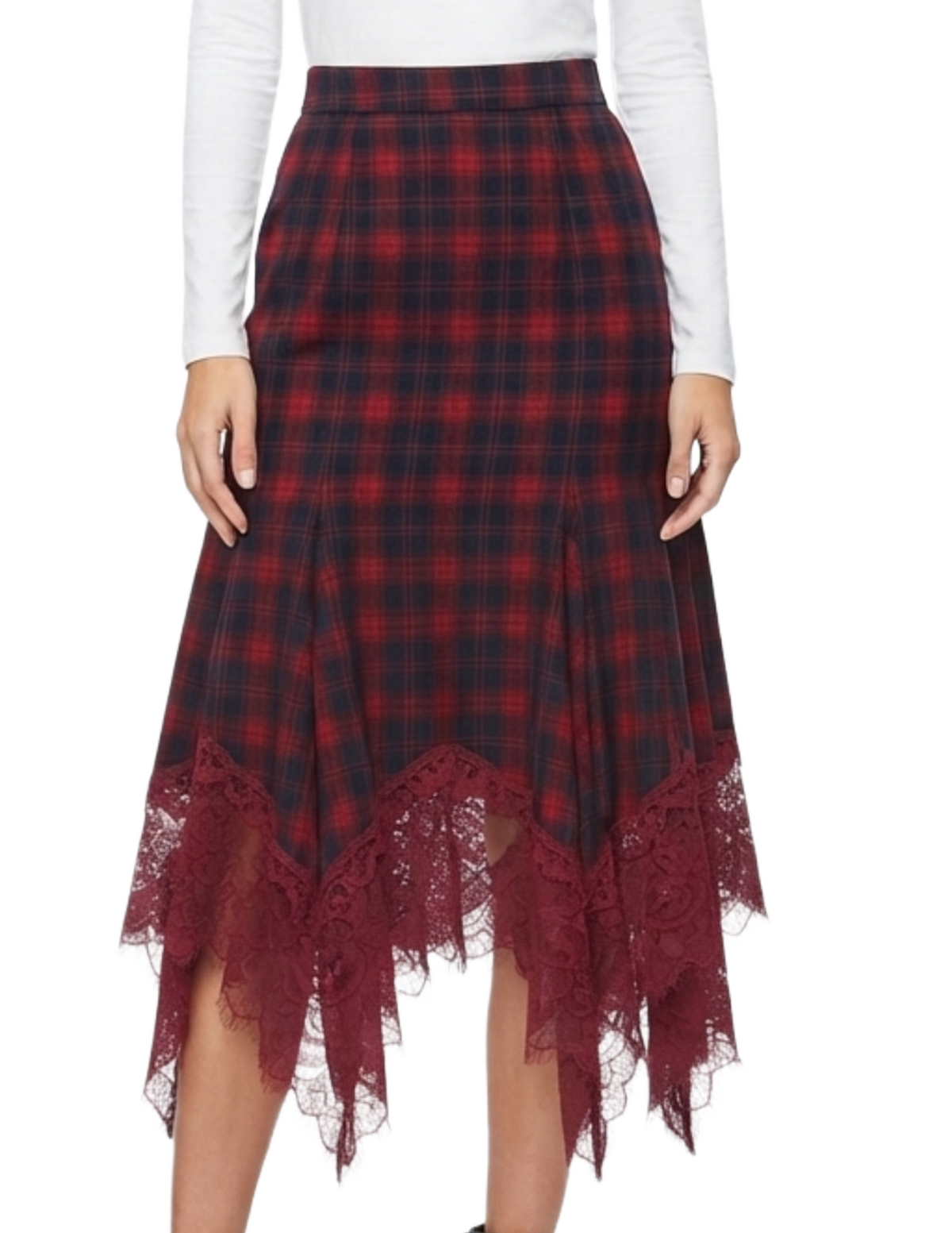 Falda cuadriculada estilo escocesa con encaje