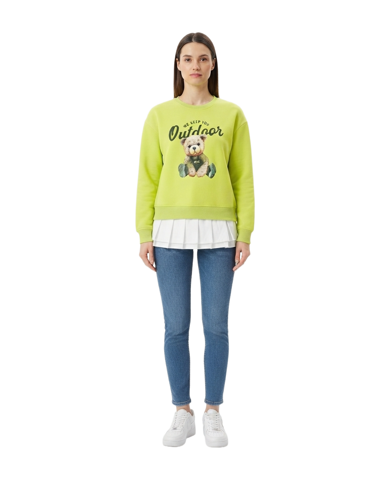 Sudadera verde con estampado de oso