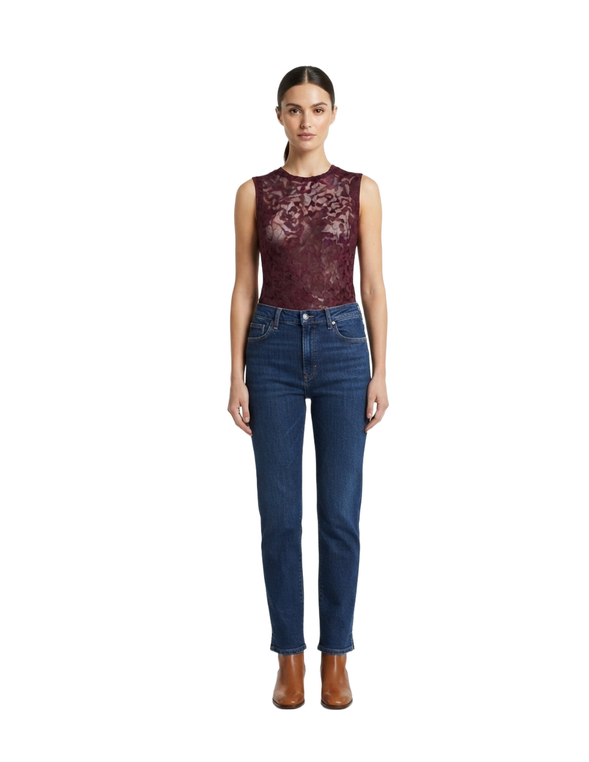 Blusa MESH guinda de encaje