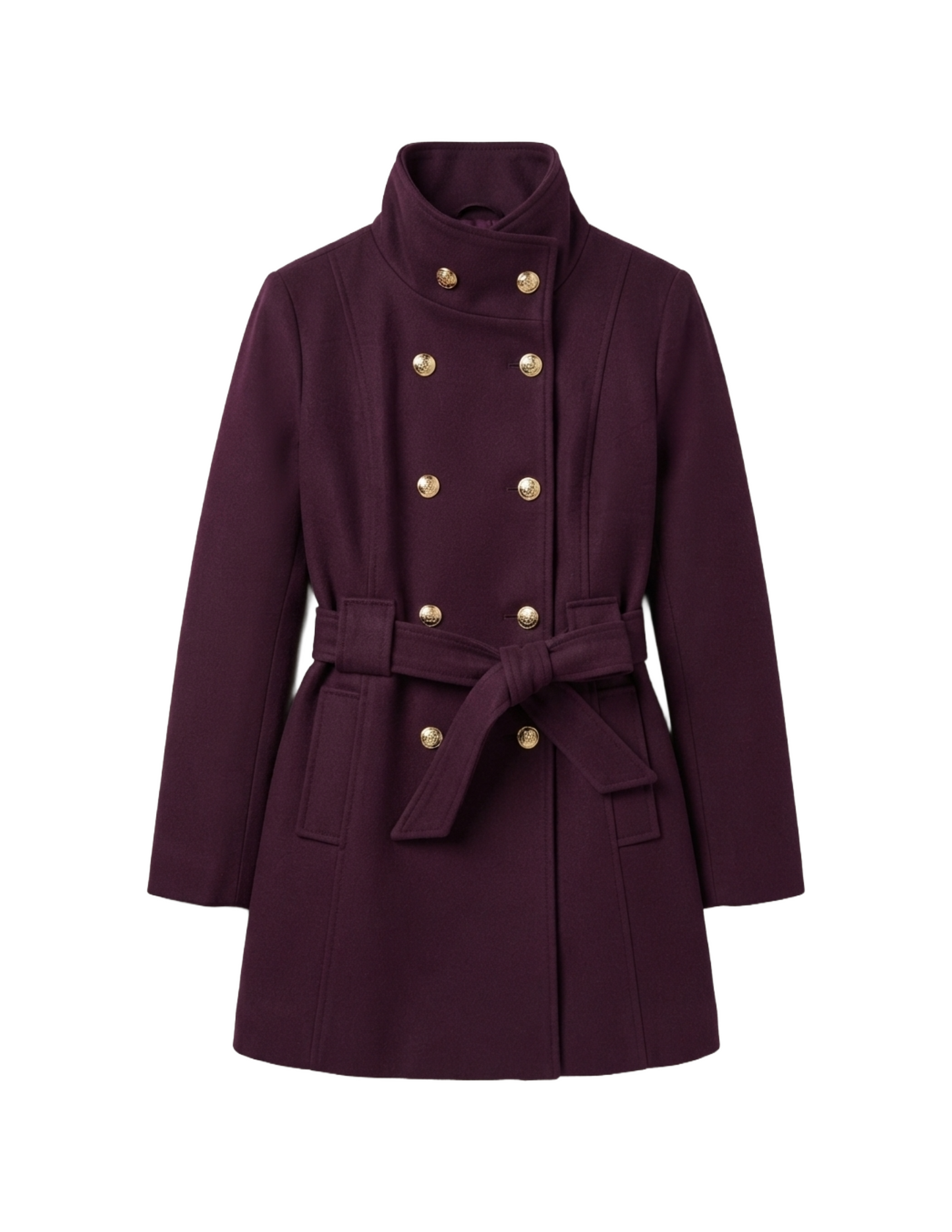 Saco morado abotonado cruzado con cinturon ajustable