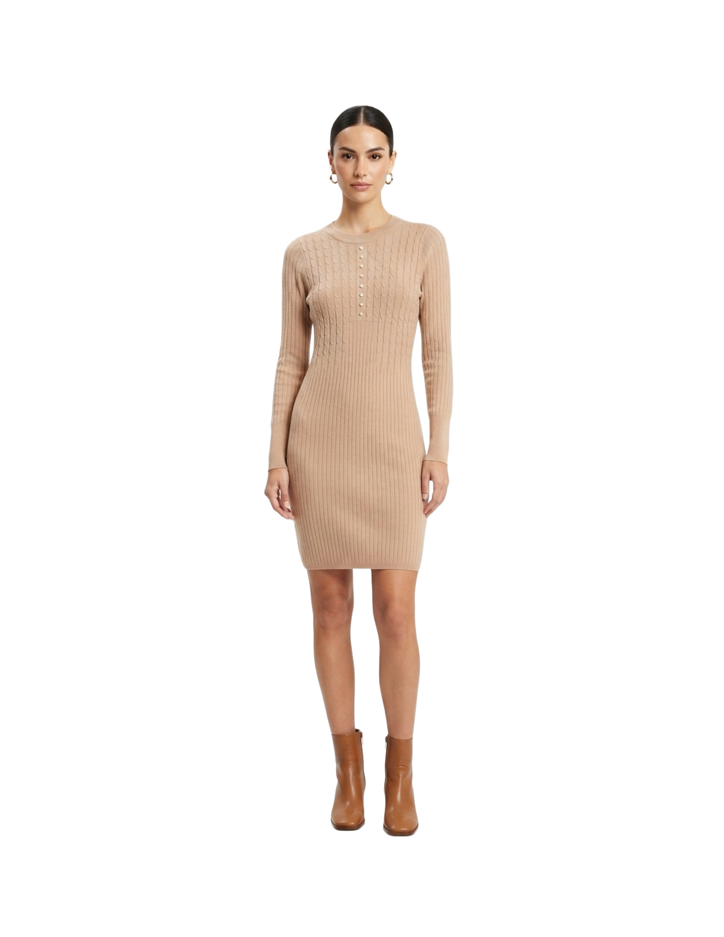 Vestido beige tipo suéter largo