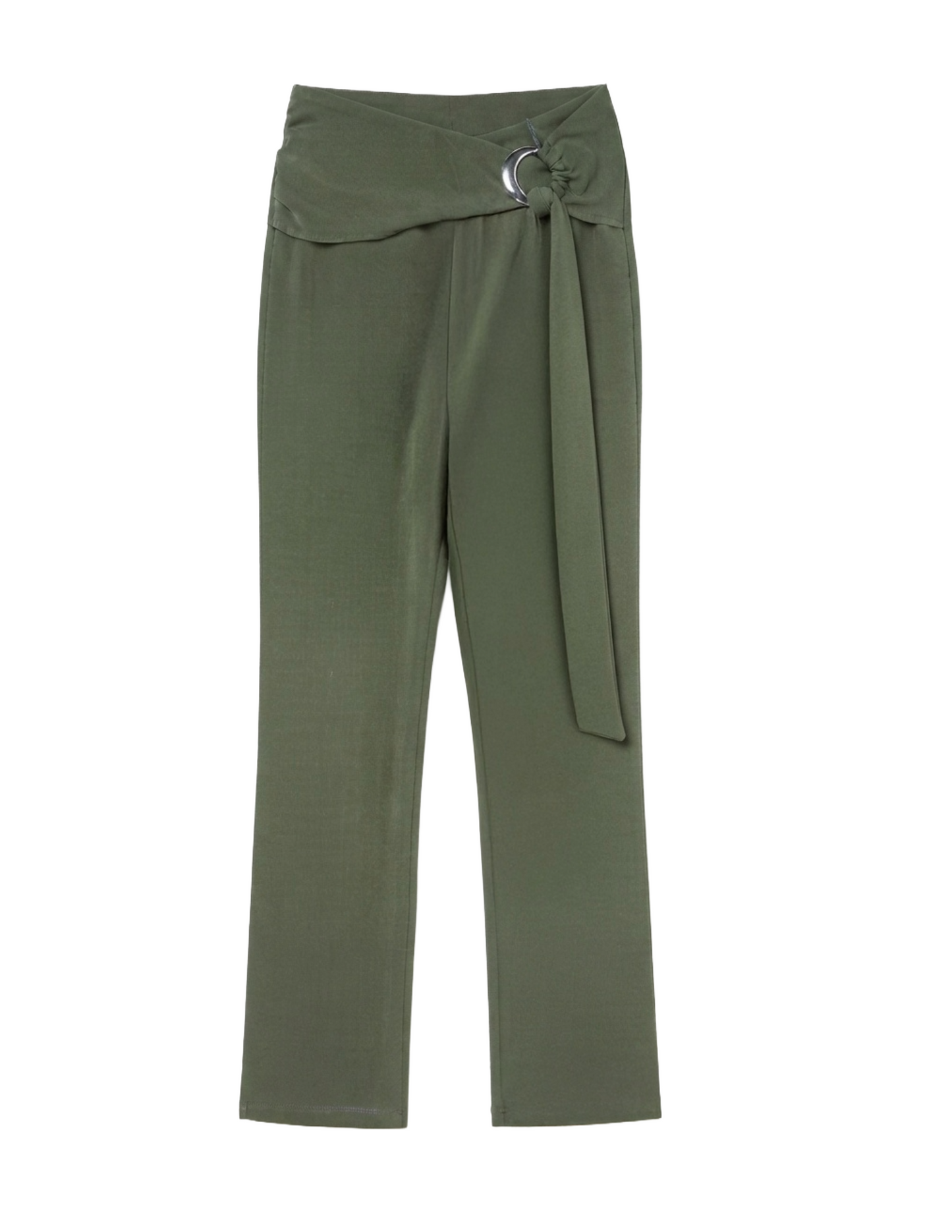 Pantalón verde con detalle de medio cinto lateral