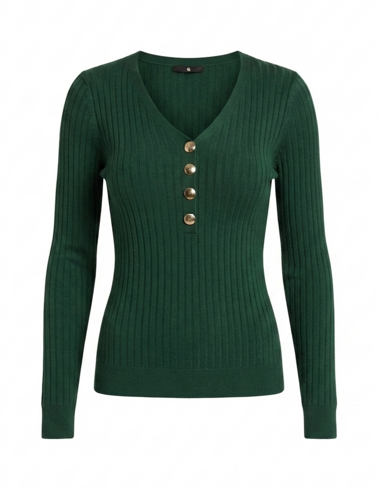 Blusa verde acanalada con botones decorativos manga larga