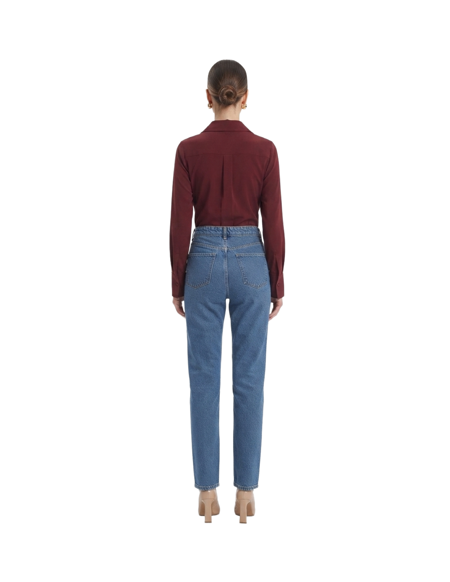 Blusa roja cuello en V con medio cinto